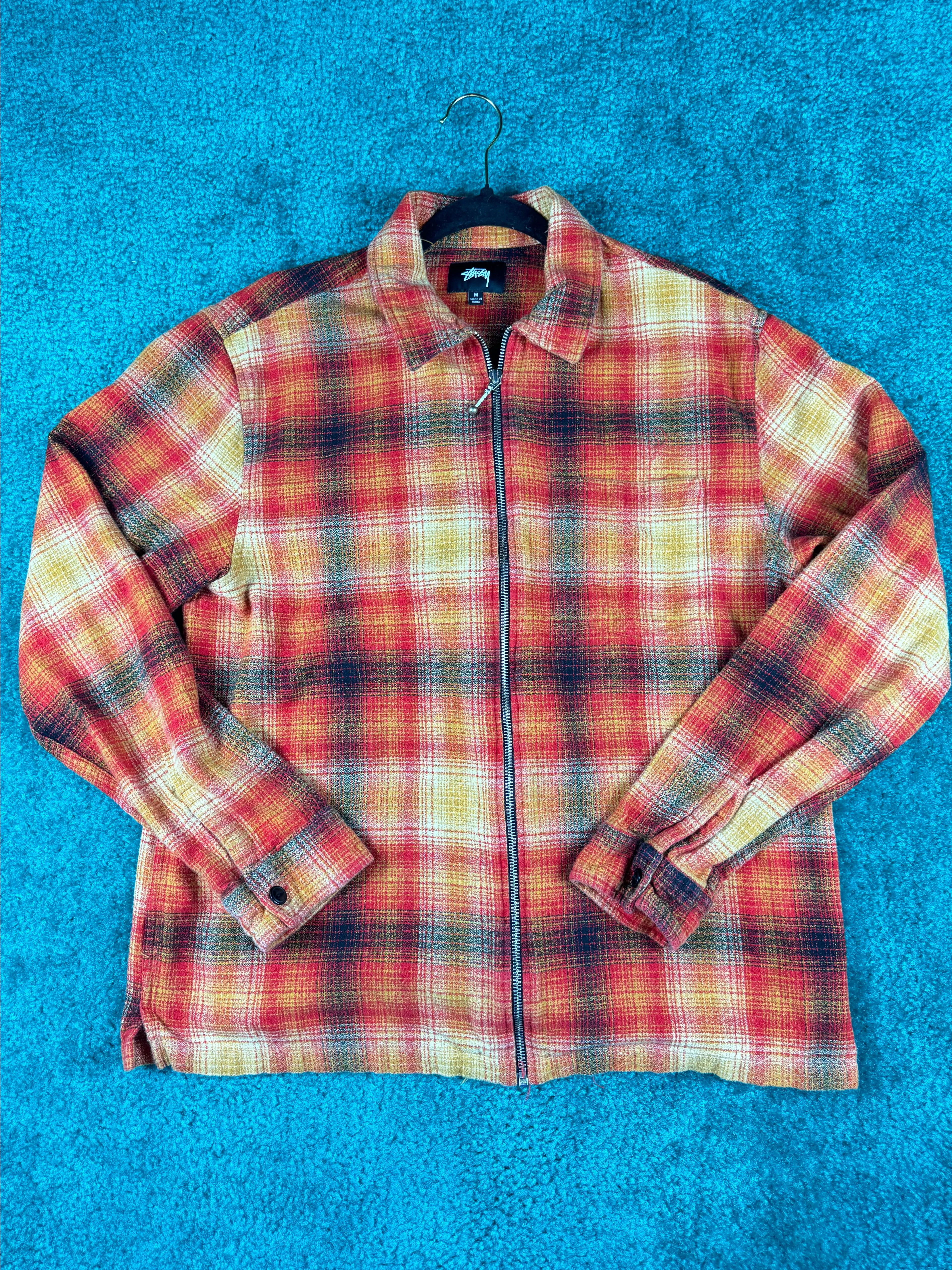 Product image for Men’s Y2K Streetwear Stussy Plaid Warm Colors Zip Up Jacket