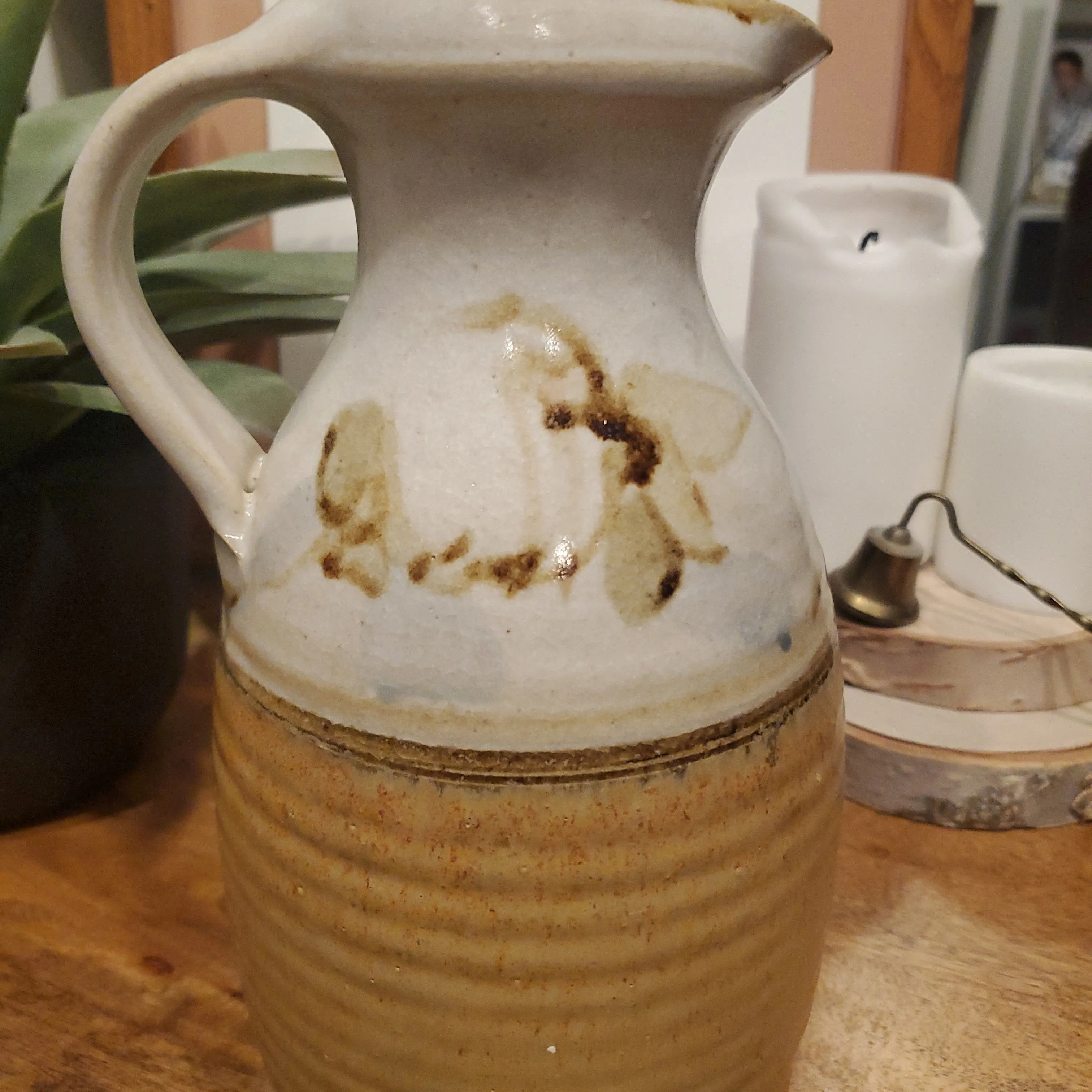 Product image for Hand thrown Fish design Signed pottery pitcher