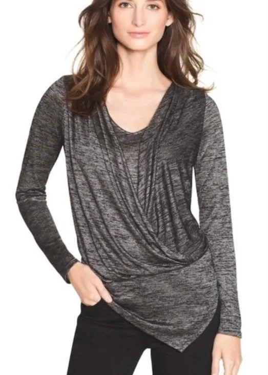 Product image for White House Black Market surplice shiny Medium metallic sheen grey gray silver