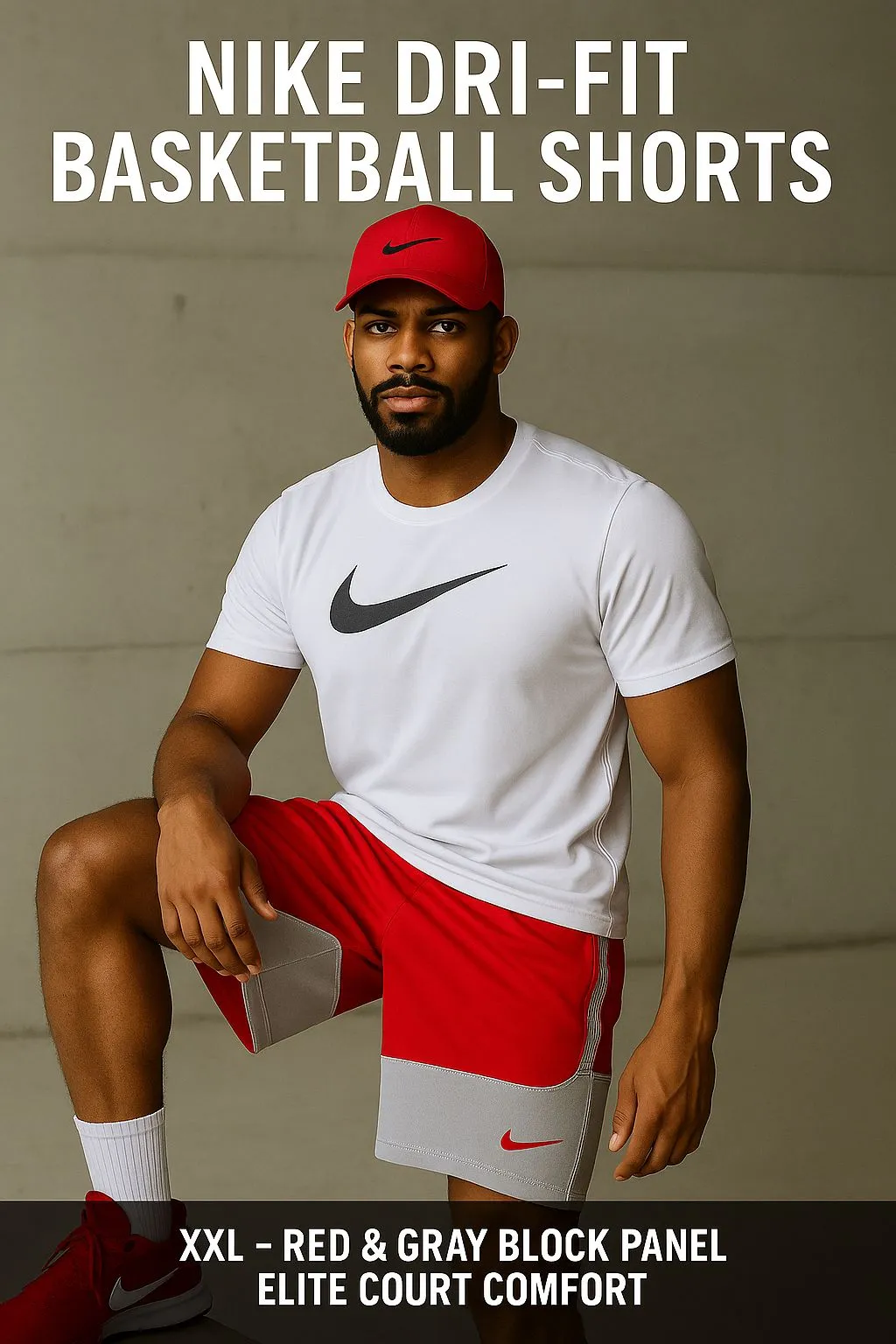 Product image for Nike Dri-FIT Basketball Shorts XXL Red  Gray Block Panel Elite Court Comfort Gym