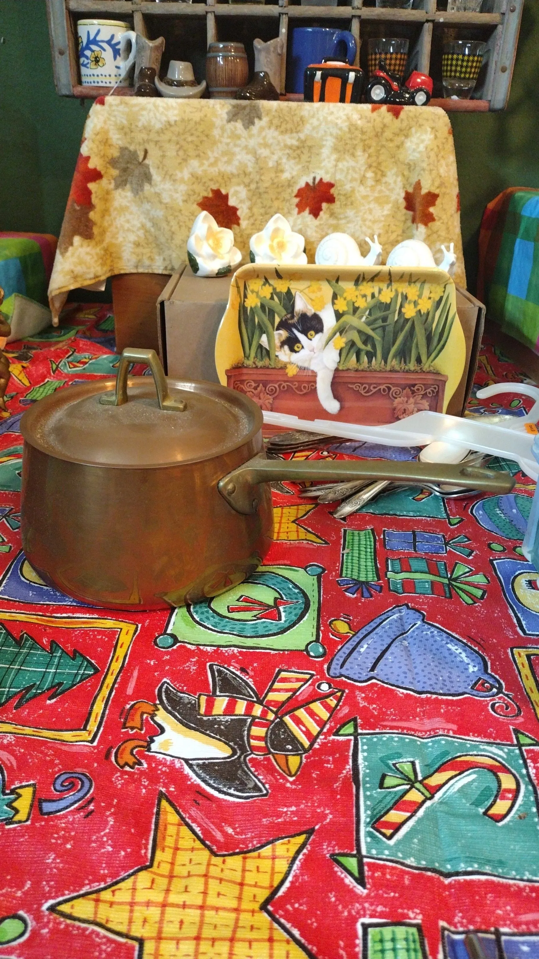 Product image for #RW1- Copper and Brass Sauce Pan w/ Lid