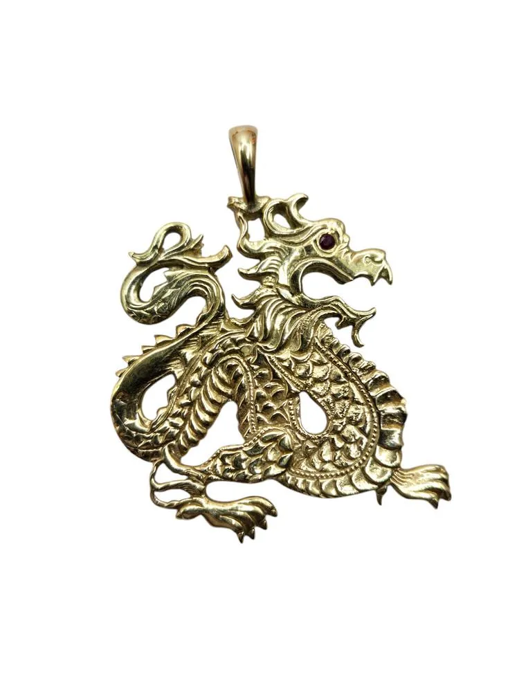 Product image for 14K YG Dragon Pendant Red Eye