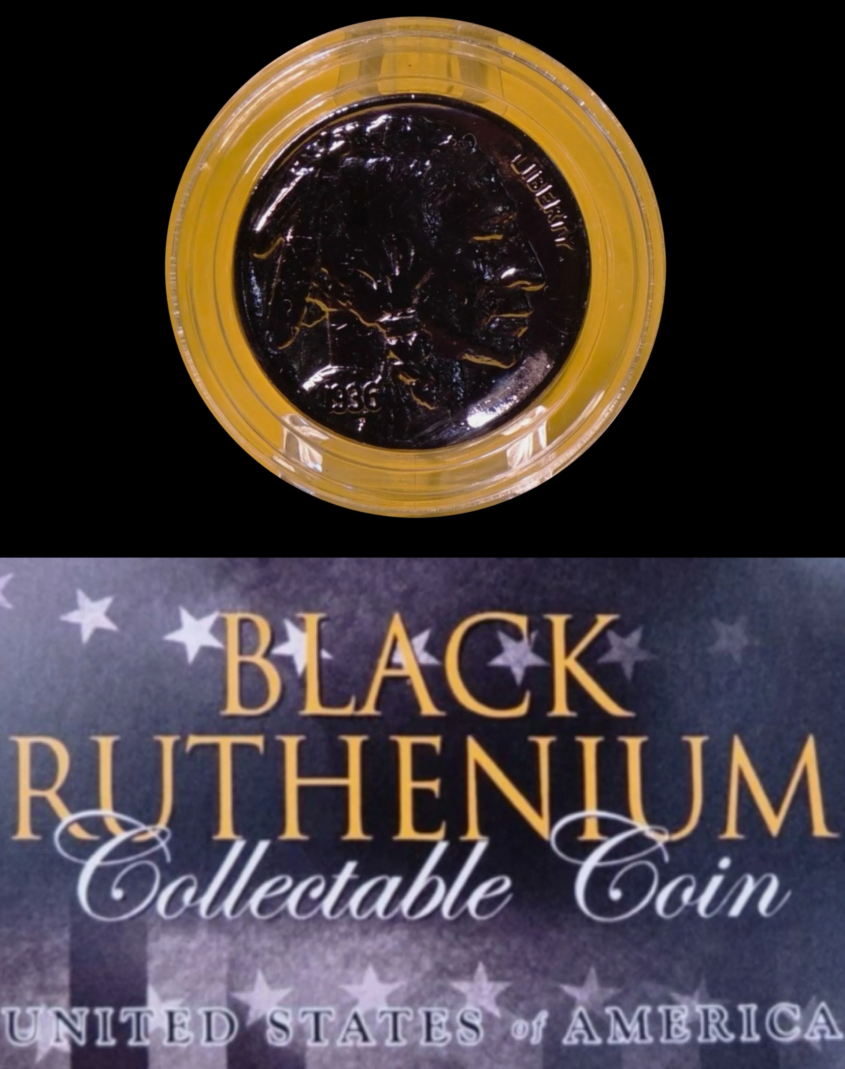 Product image for BLACK RUTHENIUM BUFFALO NICKEL W/COA