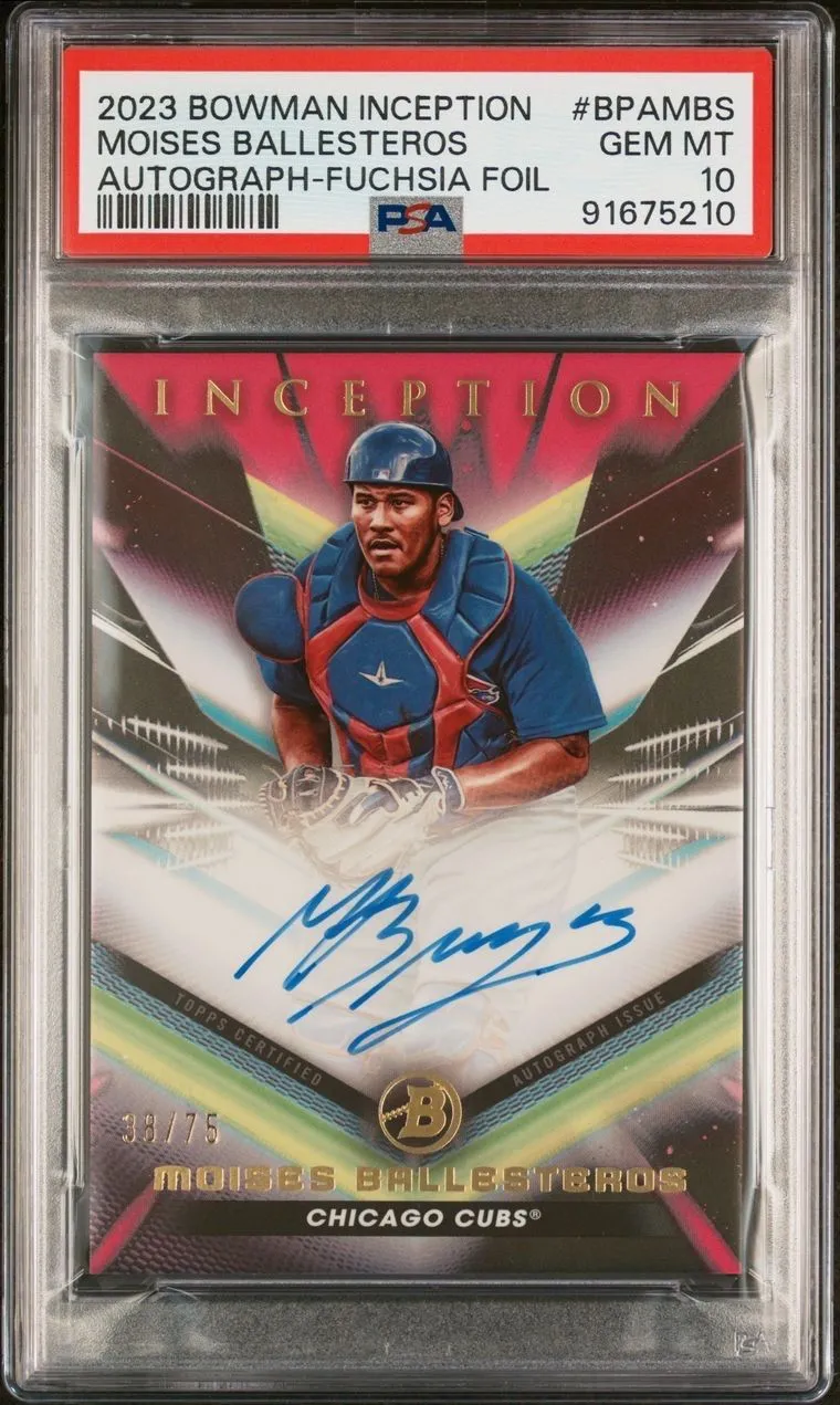 Product image for 2023 Bowman Inception Autograph Moises Ballesteros Fuchsia Foil /75 SP PSA GEM MT 10