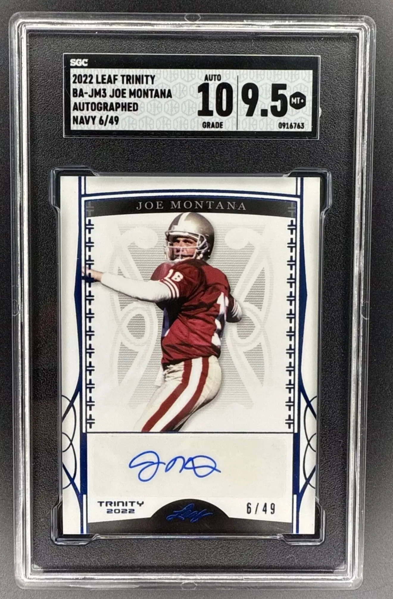 Product image for 2022 LEAF TRINITY BA-JM3 JOE MONTANA AUTO Navy #6/49