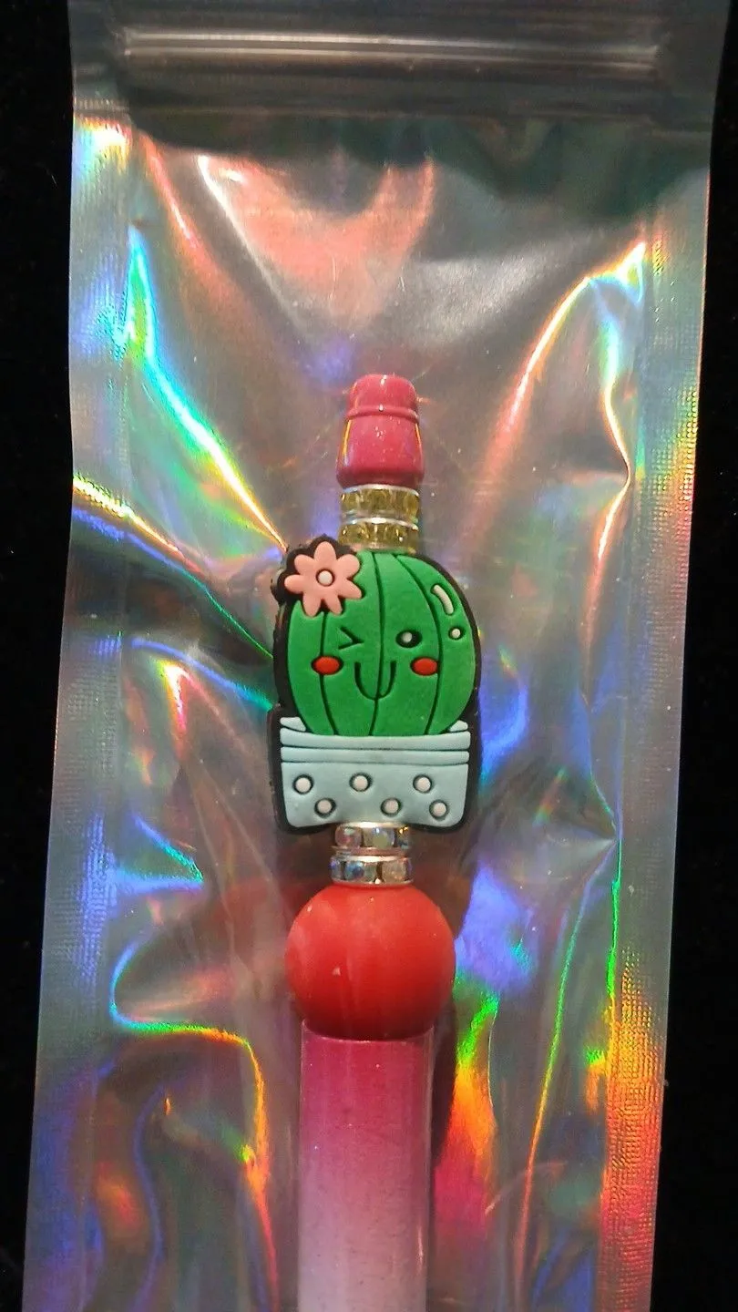 Product image for Beadable Pens - Pink to Green Ombre with winking cactus #95