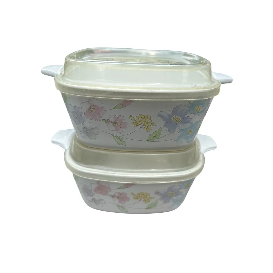 Product image for Corningware Vtg Pastel Bouquet Petite Casserole set of two with lids boho 70’s