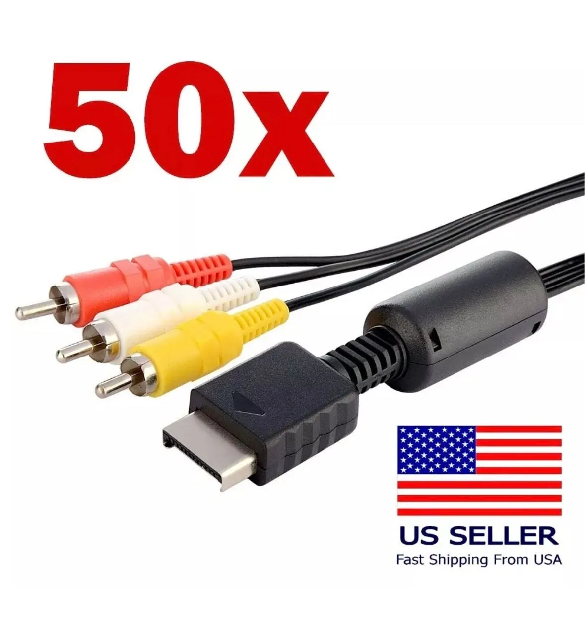 Product image for 50x PS1 PS2 PS3 AV Video RCA Composite Cable Cord Playstation