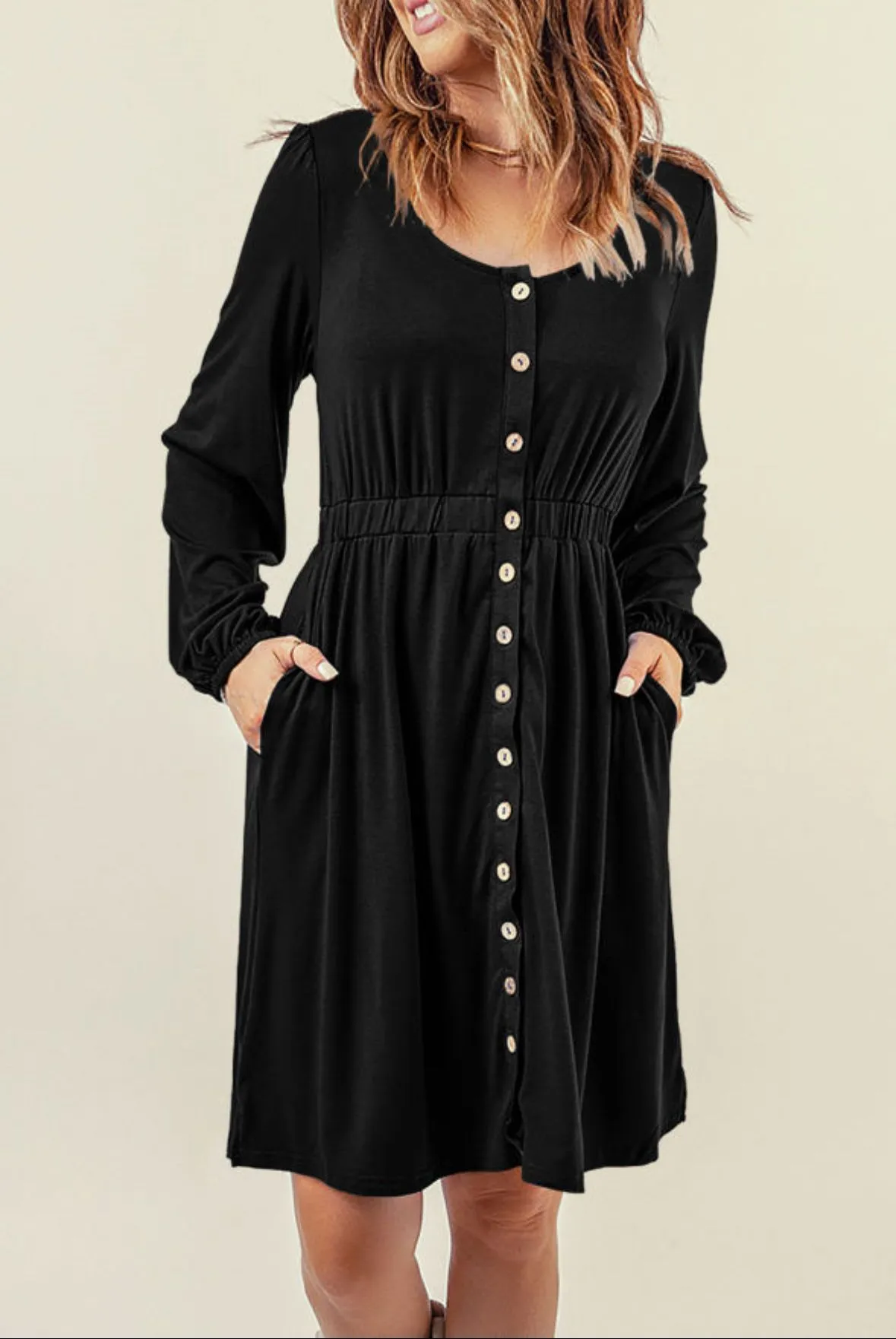 Product image for 134. BUTTON UP LONG SLEEVE DRESS - MEDIUM