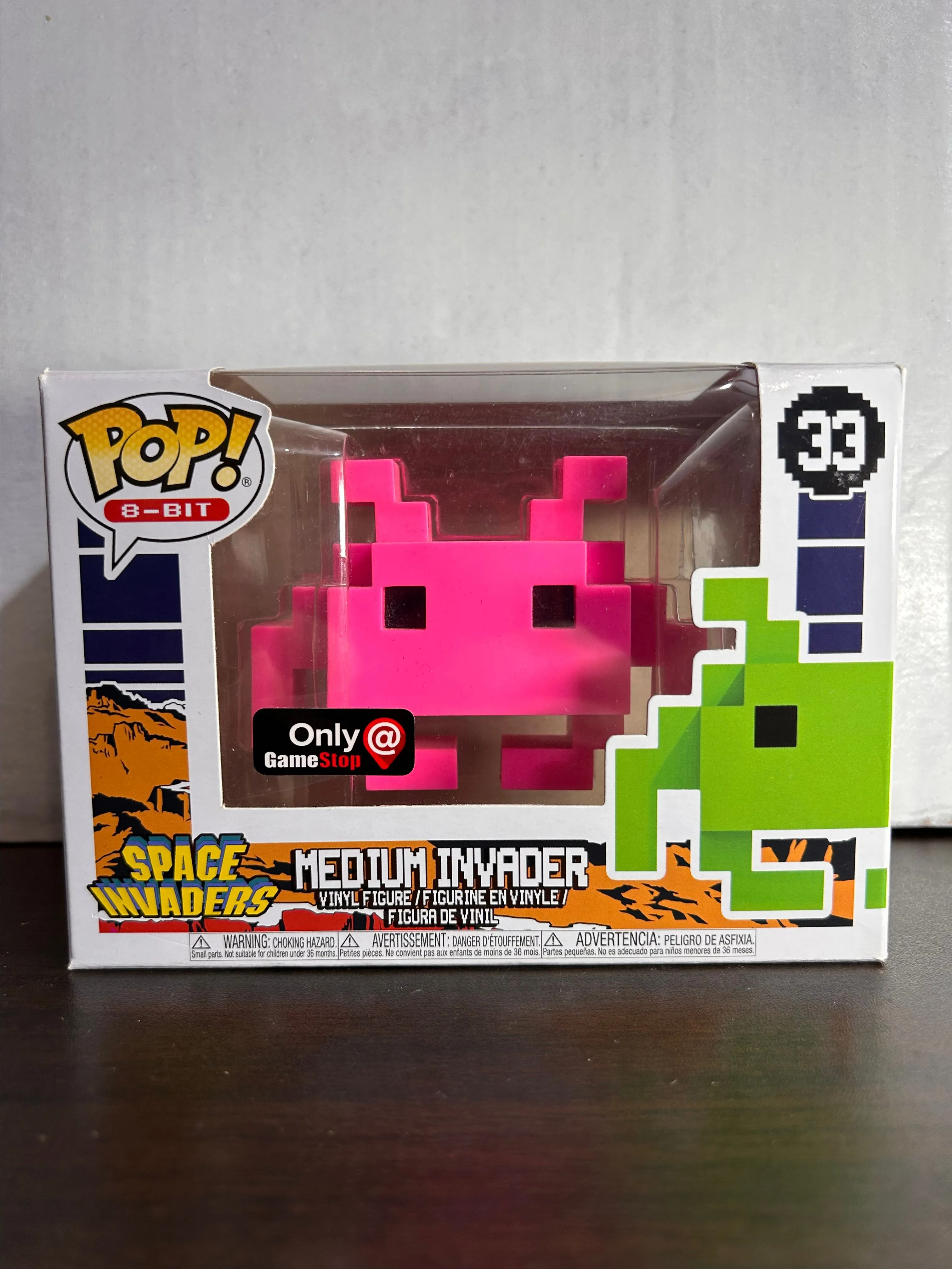 Product image for Medium Invader Pink Game Stop Excl 8-Bit Funko Pop 33 With Protector