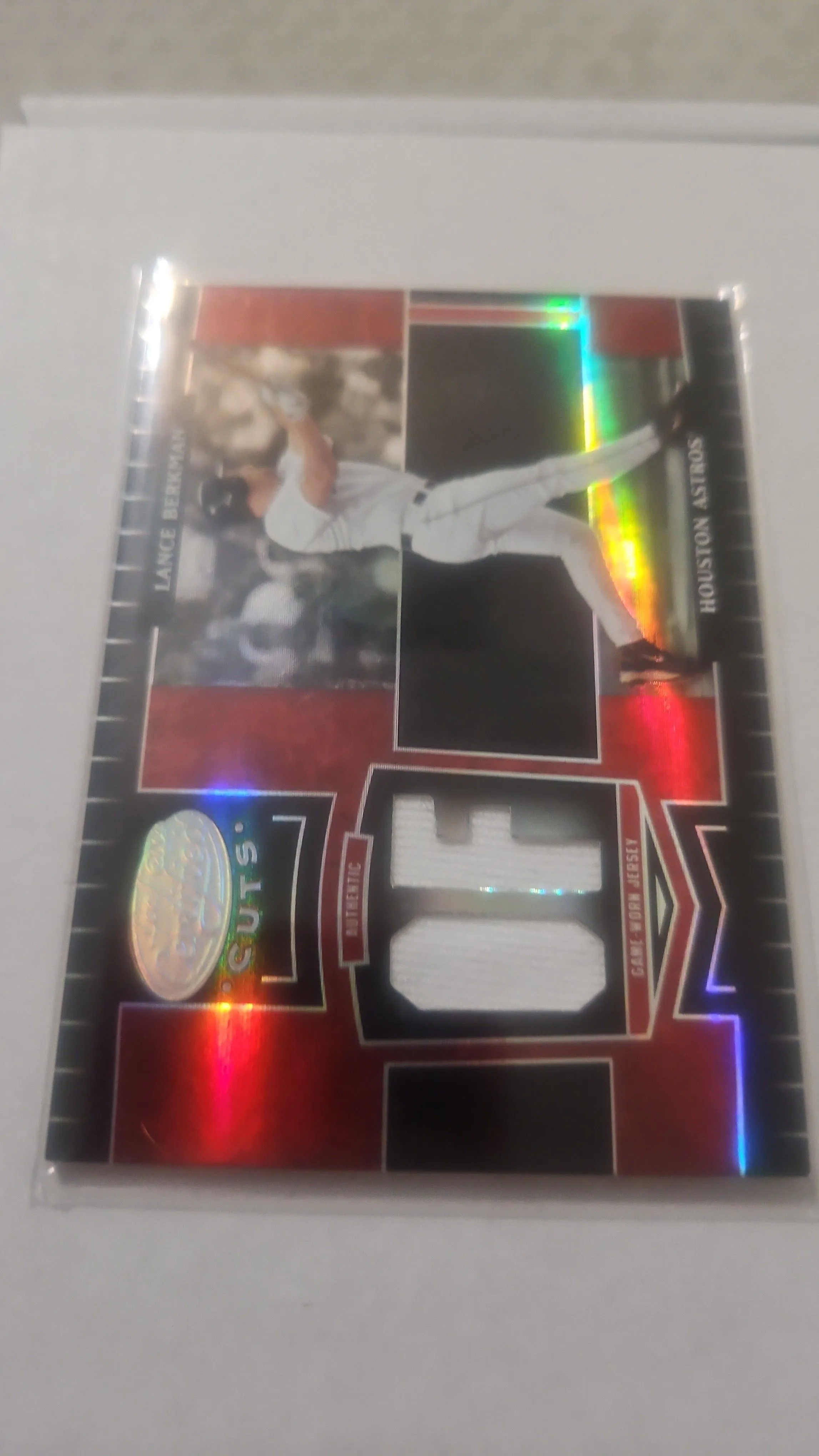 Product image for Lance Berkman 2005 leaf certified cuts Red game used jersey 067/100 Astros