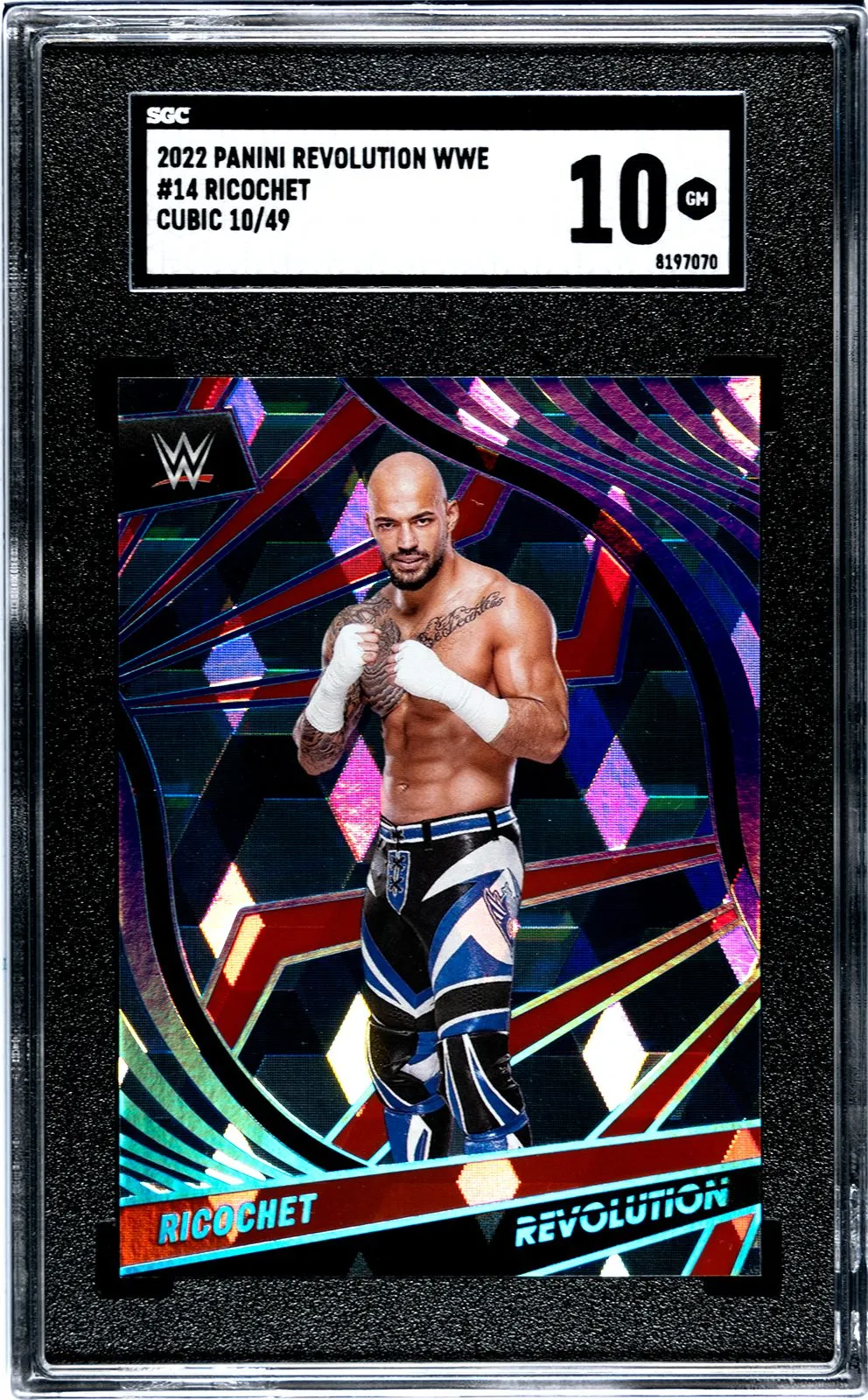Product image for 2022 PANINI REVOLUTION WWE #14 RICHOCHET CUBIC /49 SGC 10