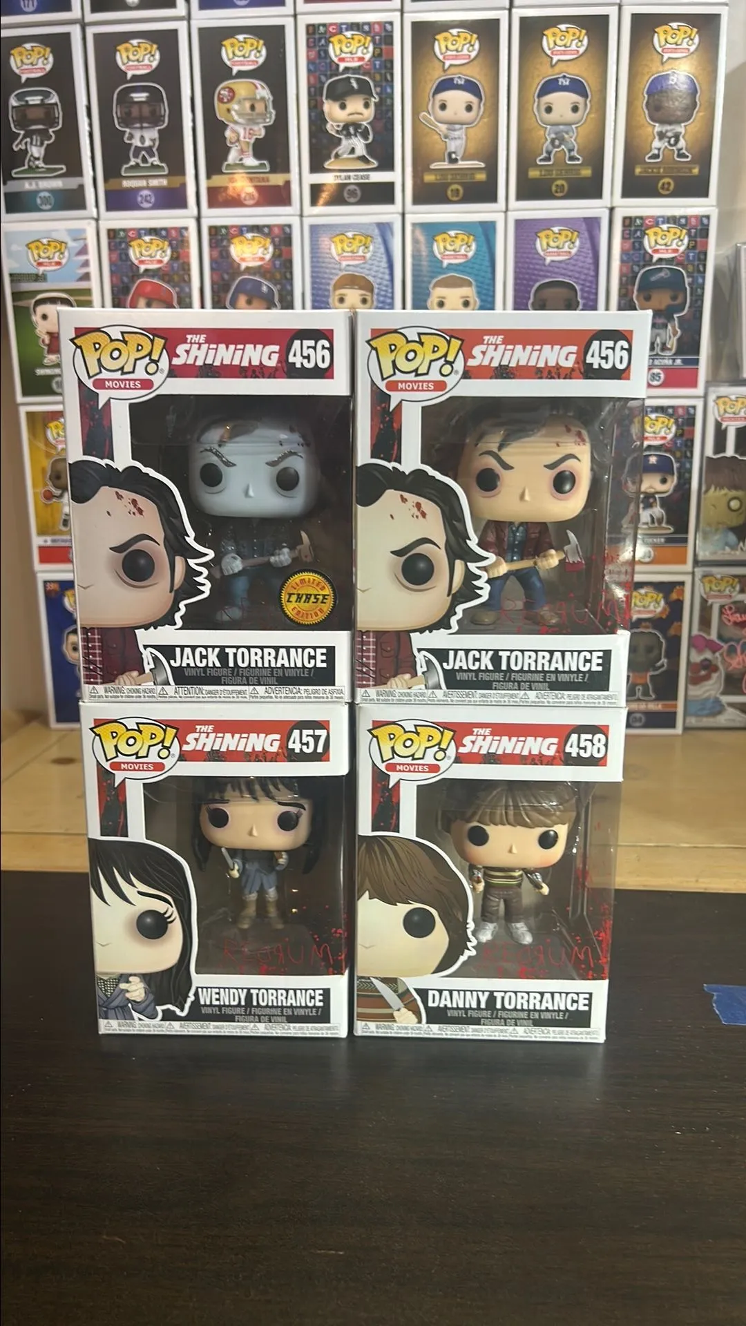 Product image for The Shining 4 Pop Bundle Jack, Wendy, and Danny Torrance Funko Pops (456, 456 CHASE, 457, 458)