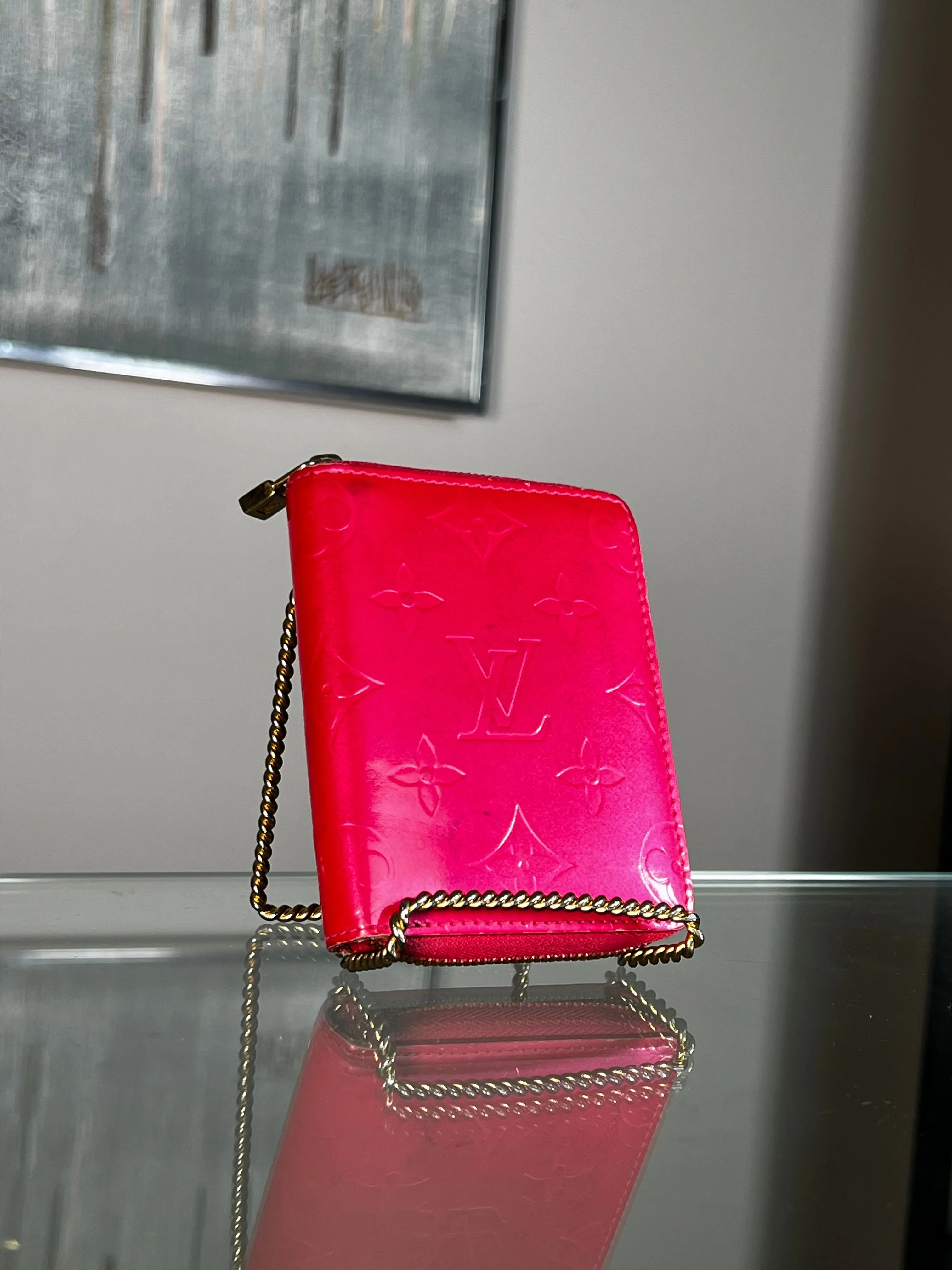 Product image for $249 Flash Sale Louis Vuitton January 2003 Vernis Compact Zip Monogram Wallet in Pink with Metallic