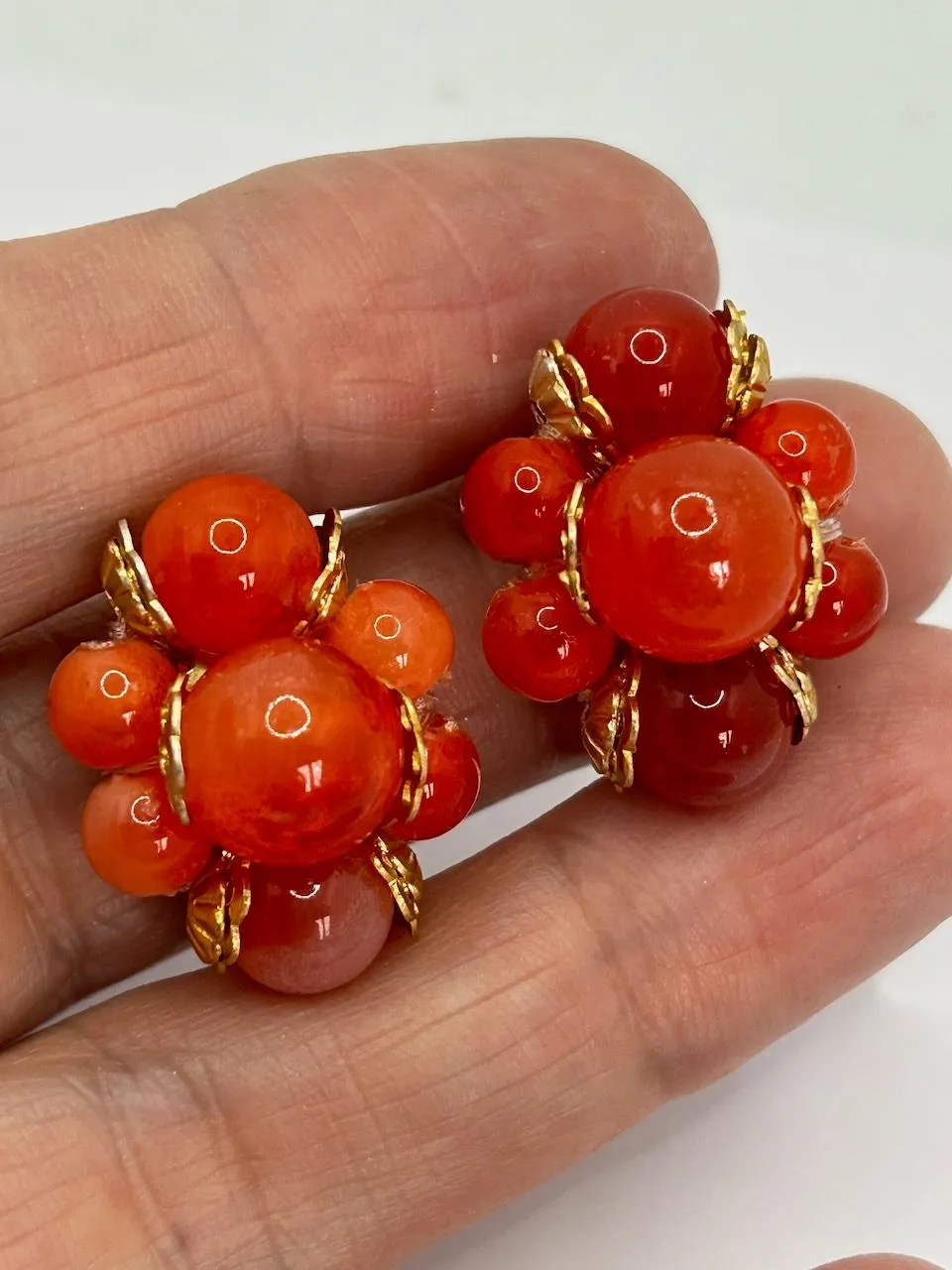 Product image for Orange Beaded Clip on Vintage Earrings