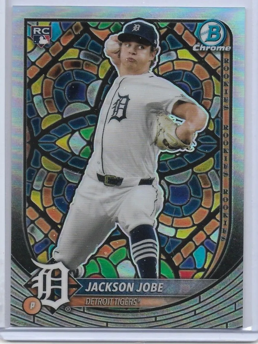Product image for Bowman Baseball 2025 Jackson Jobe (Detroit Tigers) Etched in Glass SSP Rookie Card