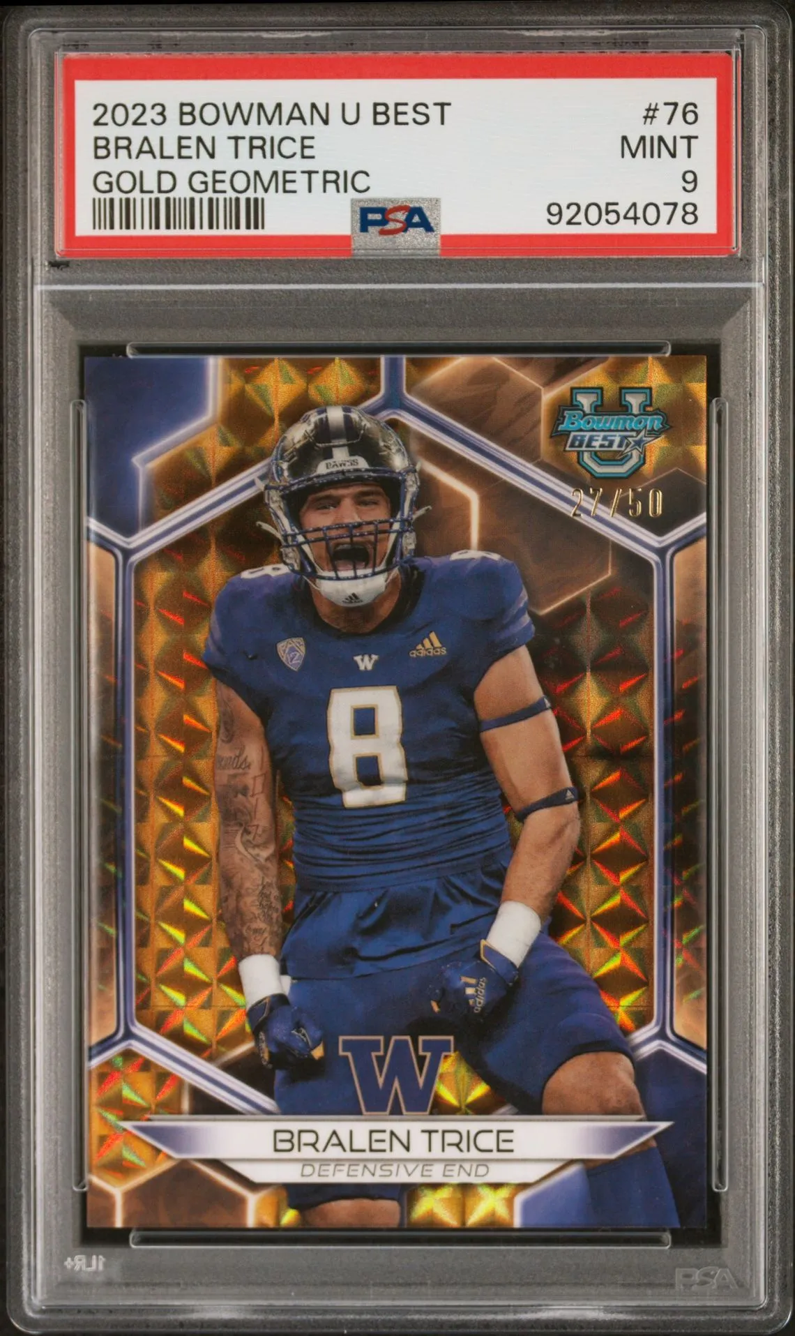 Product image for Bralen Trice Bowman University Best #76 Gold Gemoetric 27/50 PSA 9 Mint POP 3 & 1 Higher