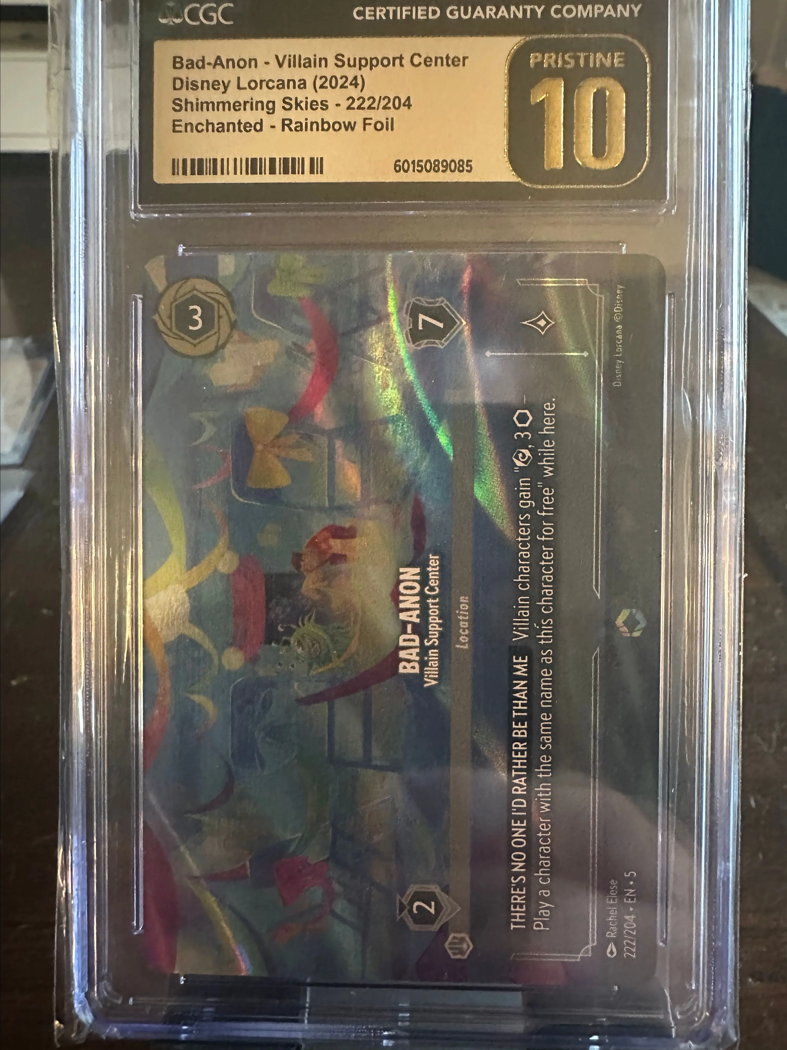 Product image for Lorcana: Bad-Anon - Villain Support Center (Enchanted) - Shimmering Skies #222/204 - CGC Pristine 10
