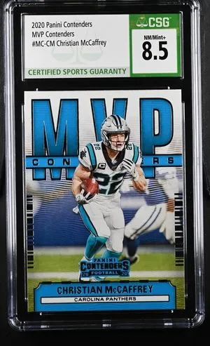 Product image for 2020 Panini Contenders #MC-CM Christian McCaffrey MVP Contenders CGC 8.5