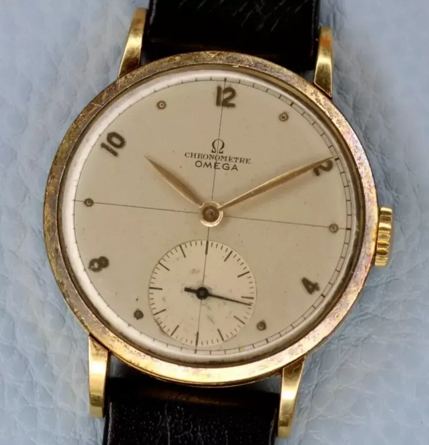 Product image for 18k Yellow Gold Chronomètre Omega Sector Dial with Sub Seconds Dial
