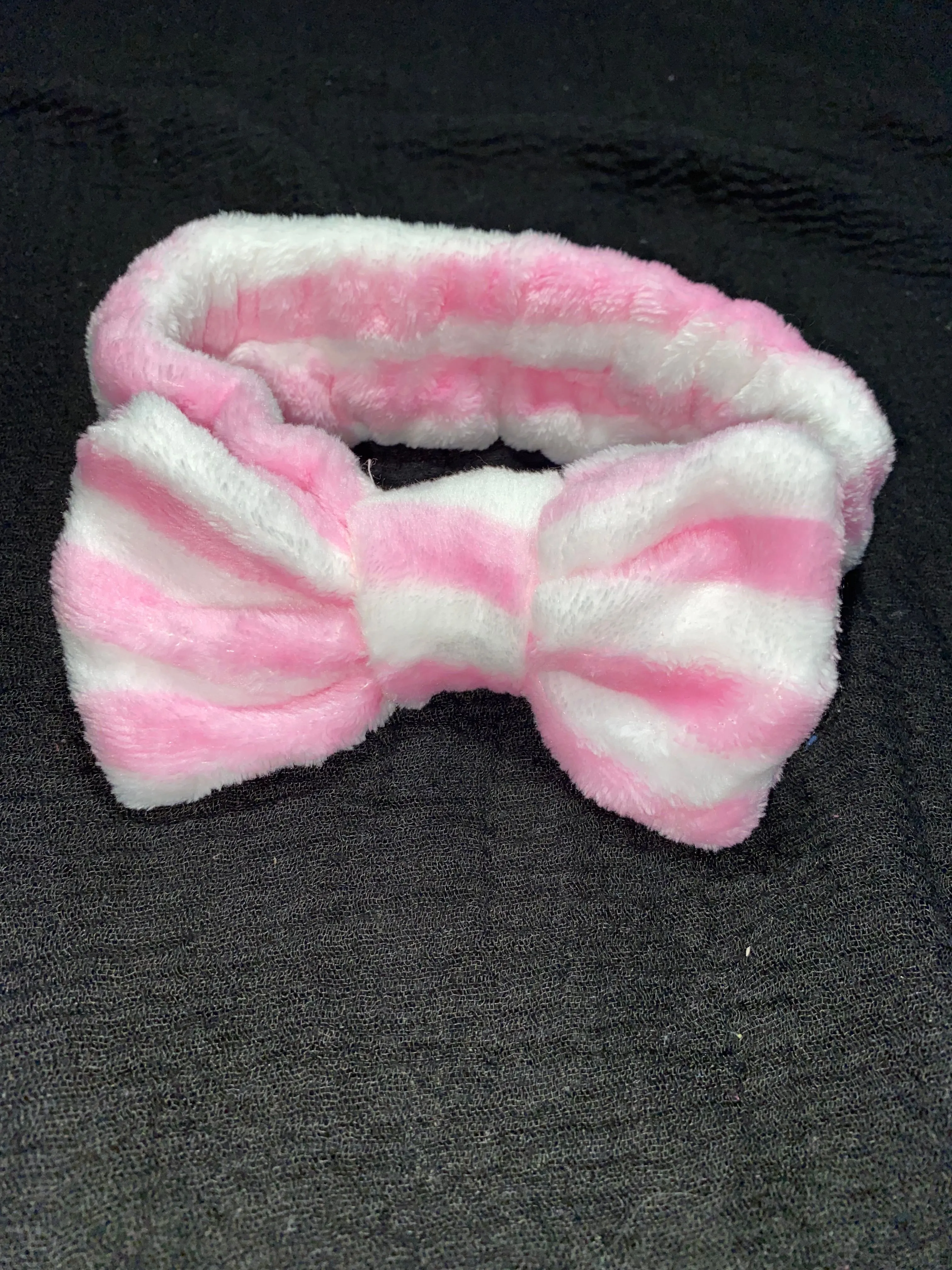 Product image for Pink & white stripes headband  , fleece material