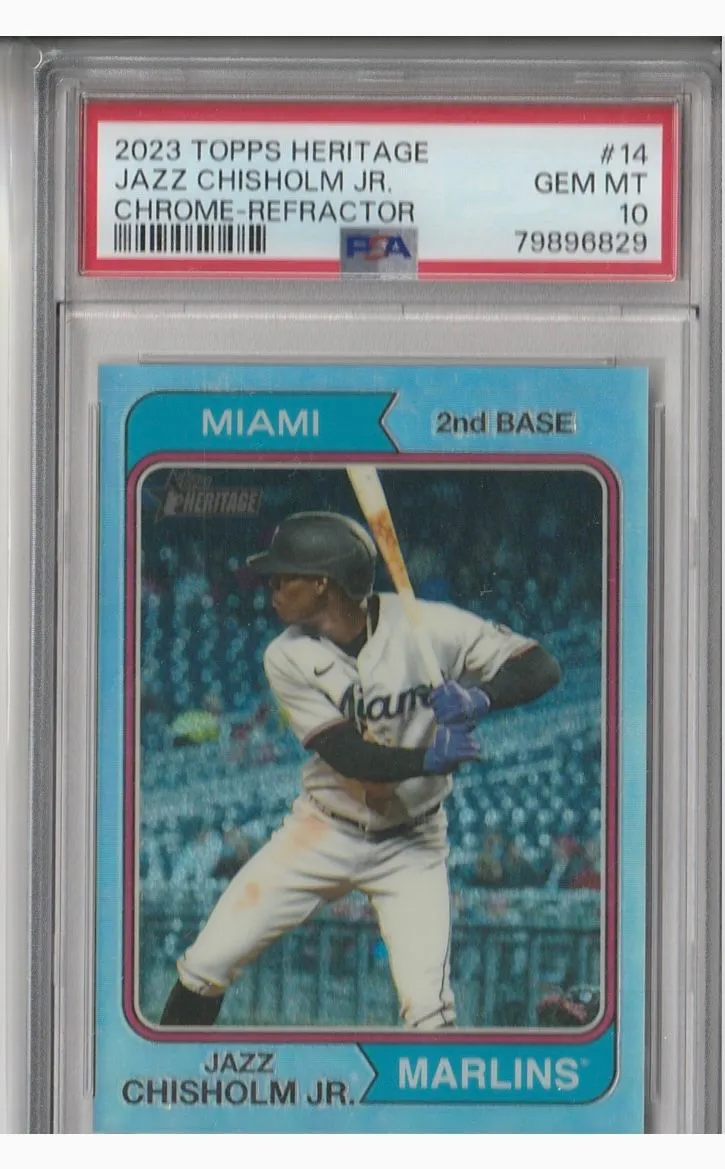 Product image for Jazz Chisholm Jr. 2023 Topps Heritage #14 BASEBALL Marlins /574 Chrome Refractor