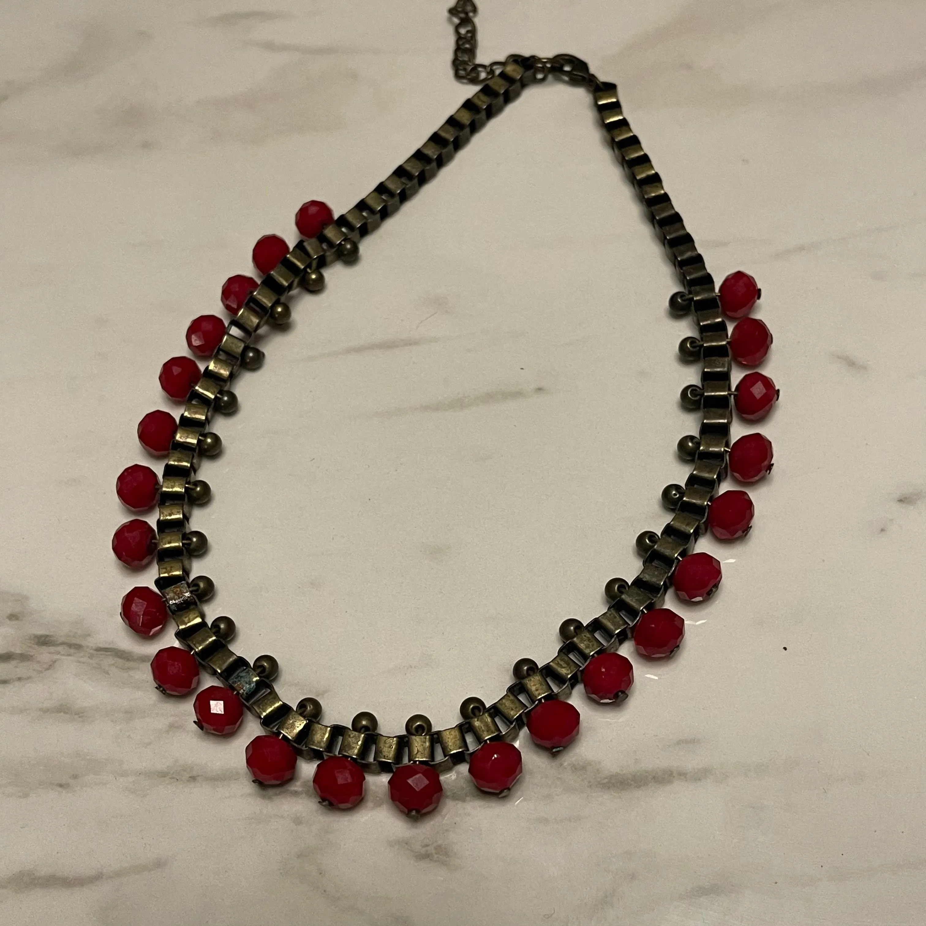 Product image for Beautiful Metal & Red Beaded Necklace