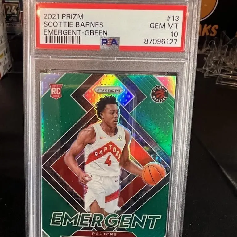 Product image for 2021 Panini Prizm Emergent Scottie Barnes 13 Emergent-Green PSA GEM MT 10