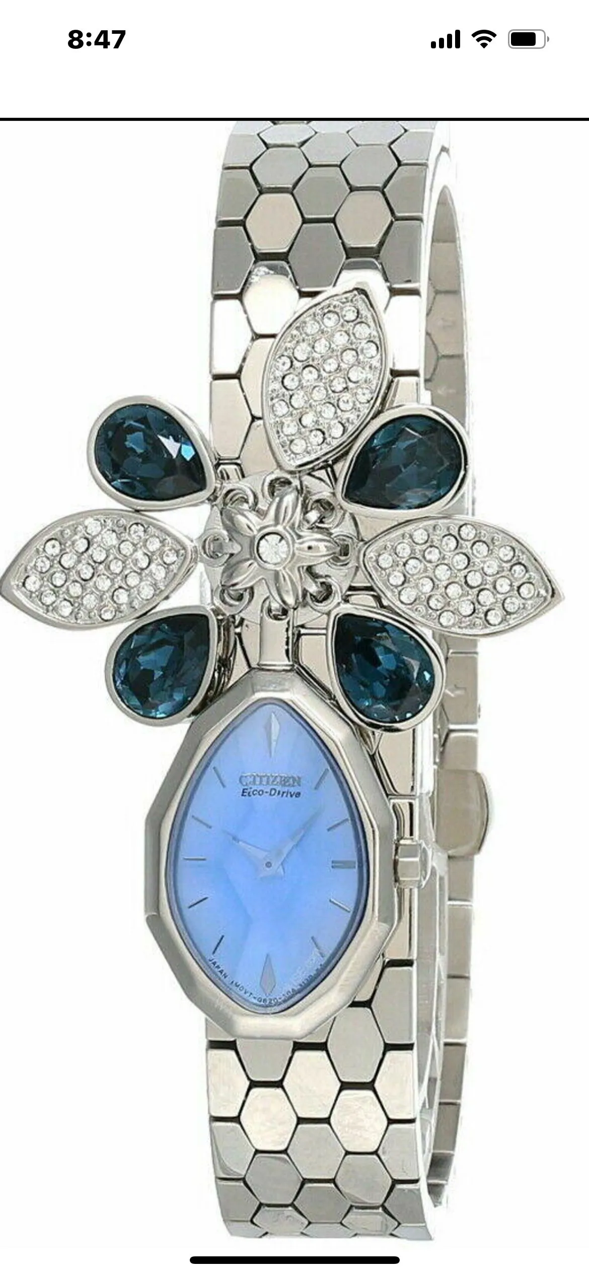 Product image for A7. CITIZEN Lobella Blue Crystal Flower Link Bracelet Women's Watch EG2320-59N