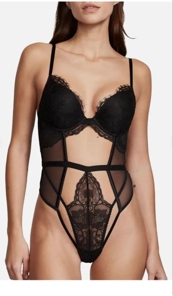 Product image for Women's Victoria's Secret Black Lace Mesh Bodysuit XL