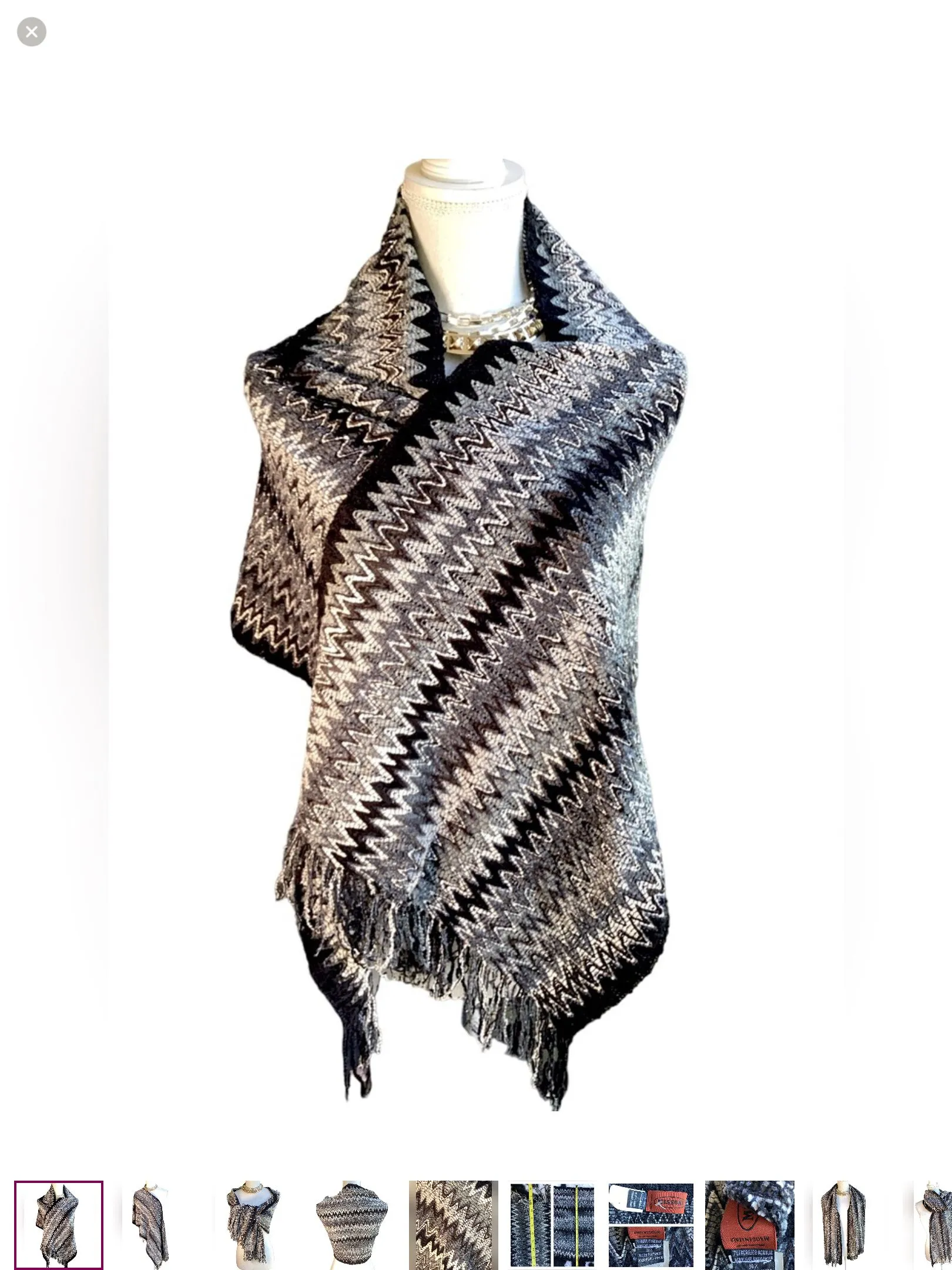 Product image for Missioni Black & Gray Chevron Fringed Scarf (t01)