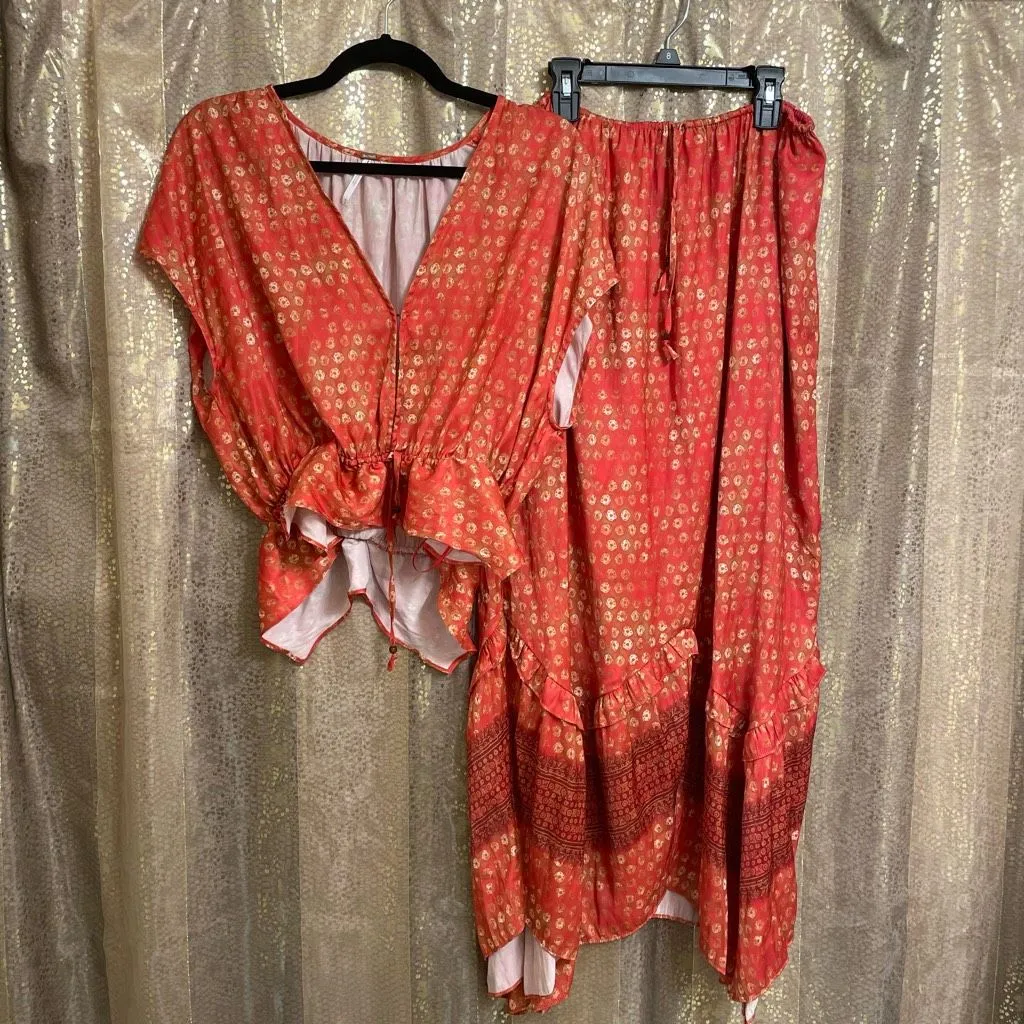Product image for Free People Dreambound Red Orange Top Maxi Skirt Boho Set Med NWOT