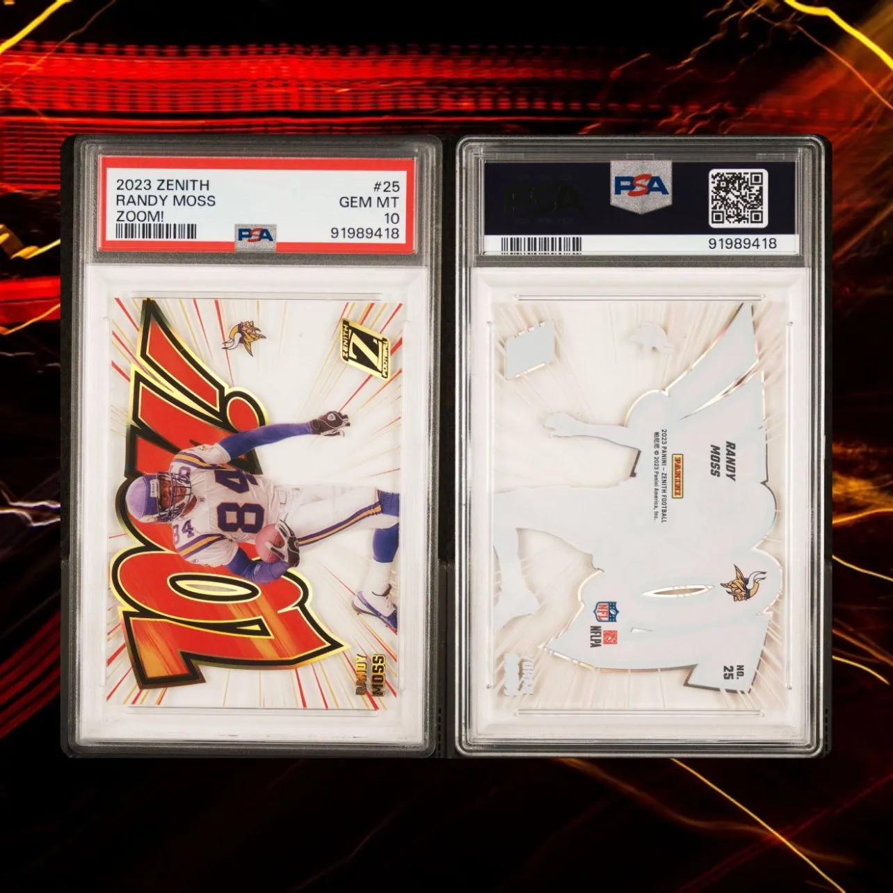 Product image for 2023 Randy Moss Zoom Case Hit #25 Minnesota Vikings SSP PSA 10