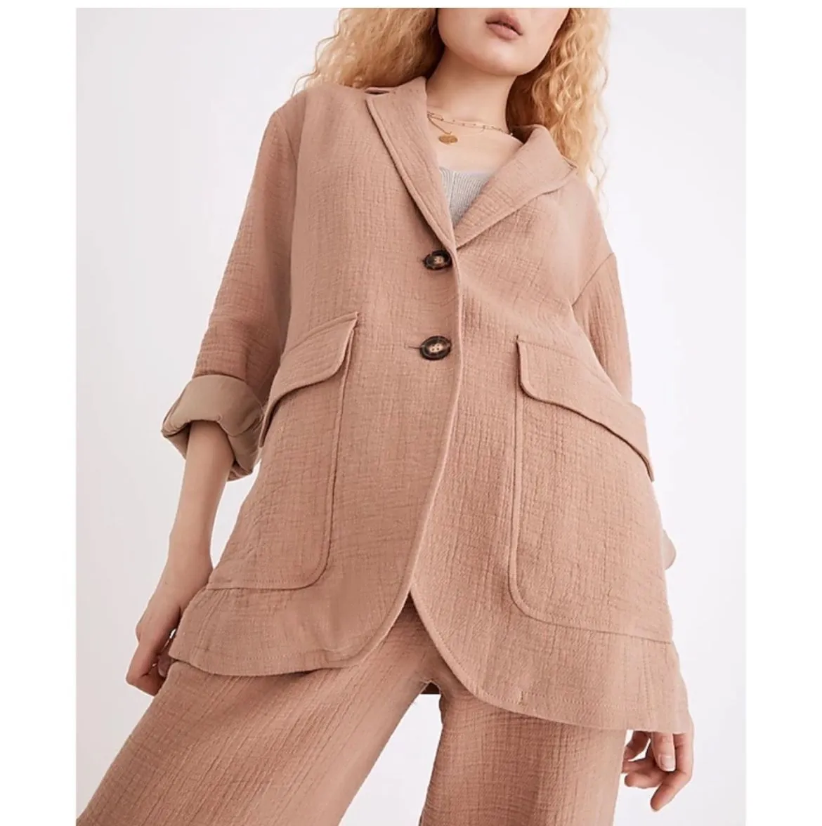 Product image for Madewell Cotton-Linen Relaxed Larsen Blazer in Faded Earth