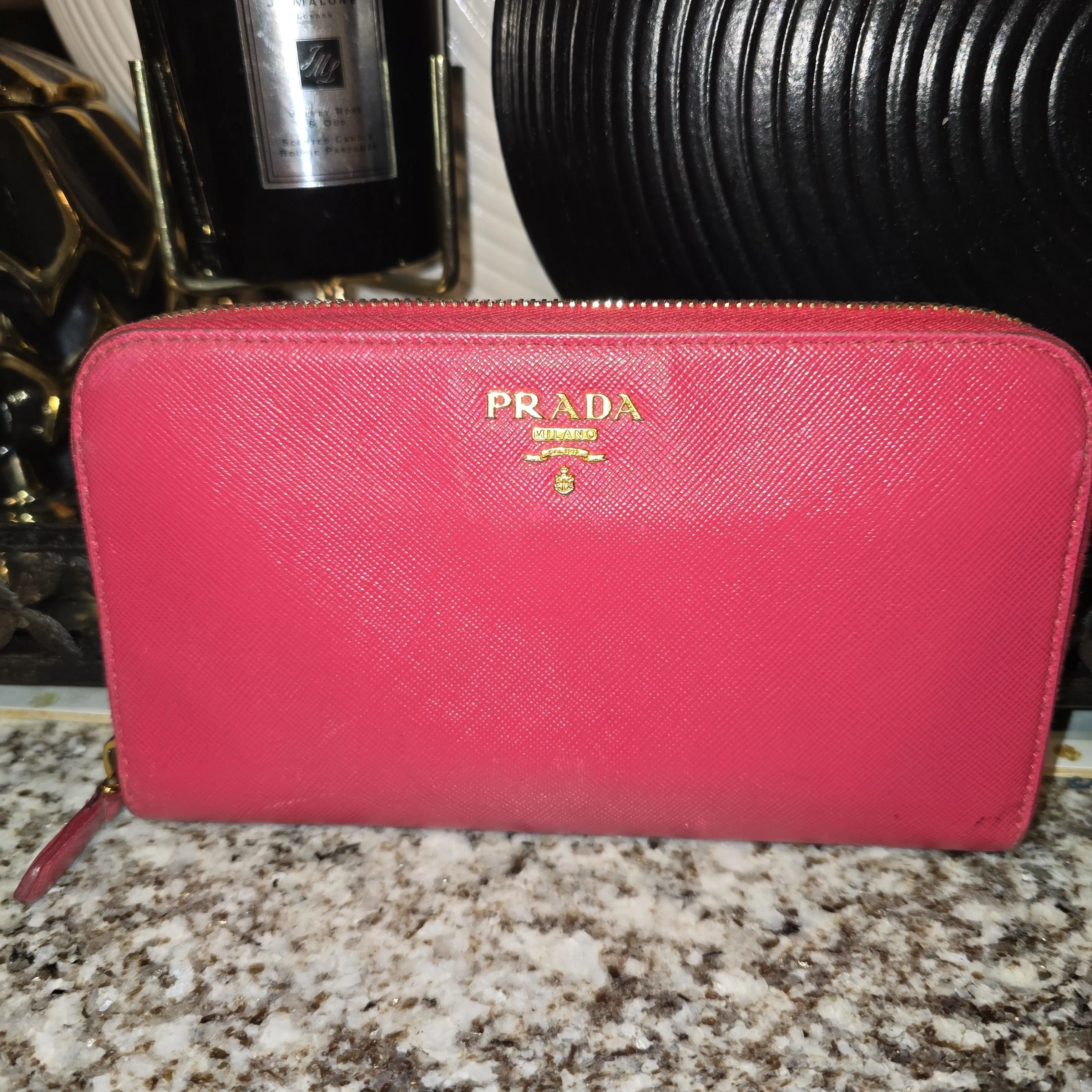 Product image for Pink Prada Saffiano Leather Zip Around Wallet 