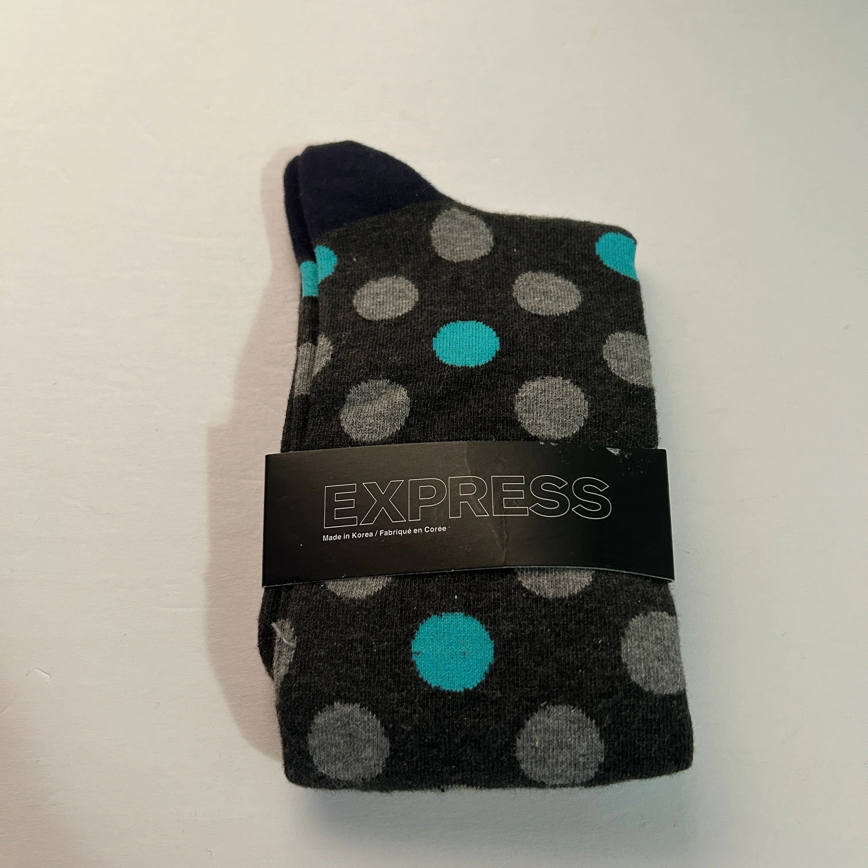 Product image for Express Dress Socks Crew Polka Dot Navy Blue Gray Cotton Blend Mens Size 8-12
