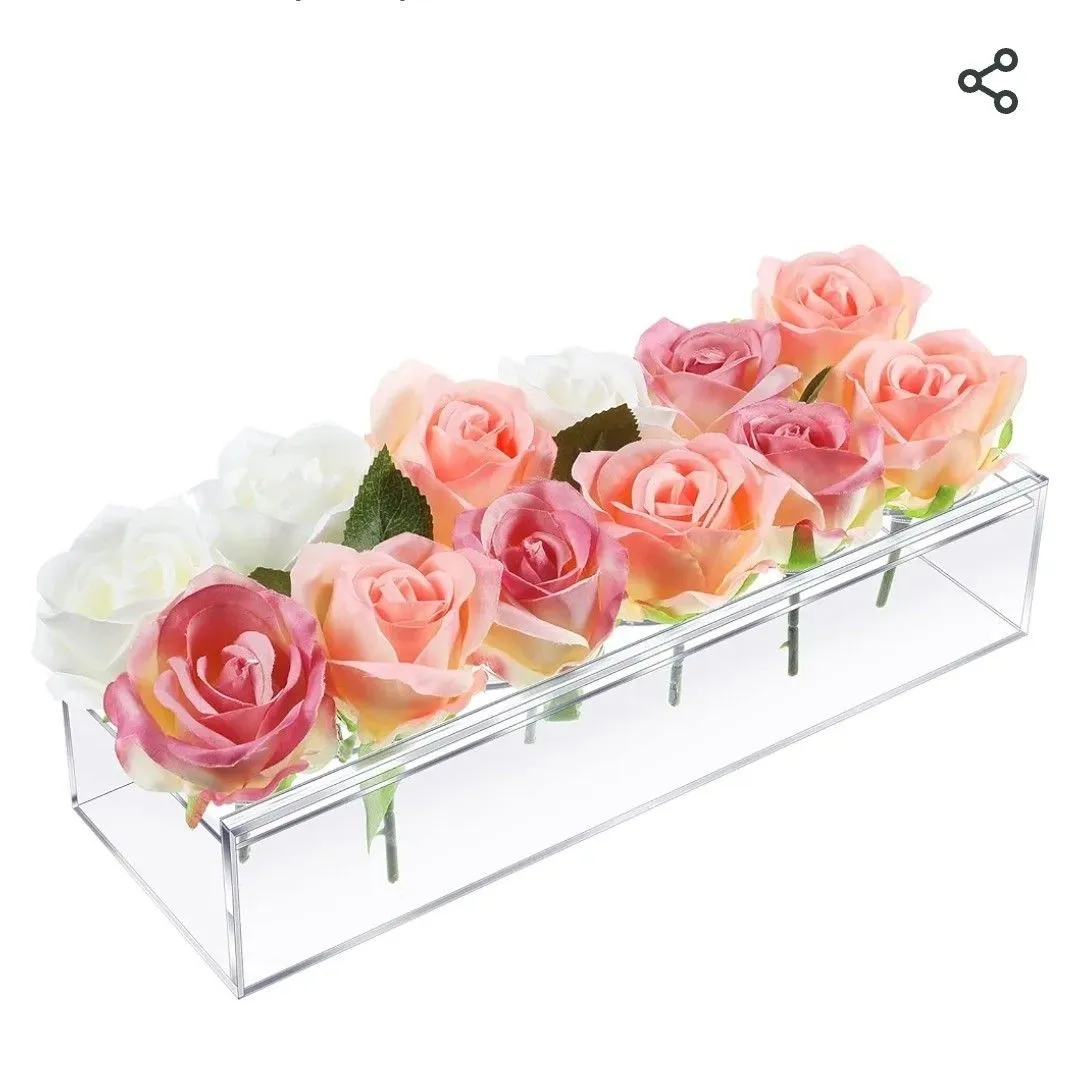 Product image for #84 Clear Acrylic Flower Vase Rectangular Floral Centerpiece for Dining Table 12 Inch Long Rectangle