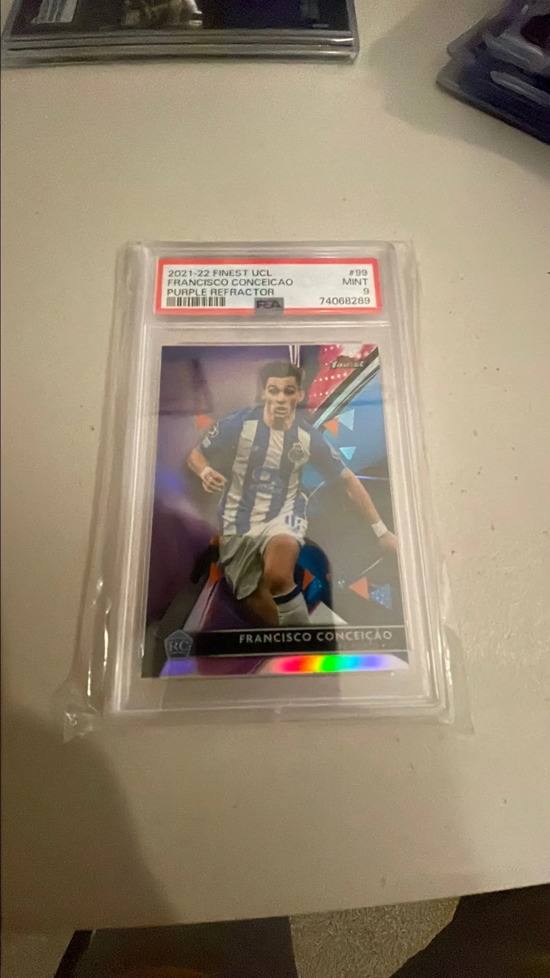 Product image for 2021-2022 Topps Finest Uefa Champions League Francisco Conceicao Purple Refractor PSA MINT 9