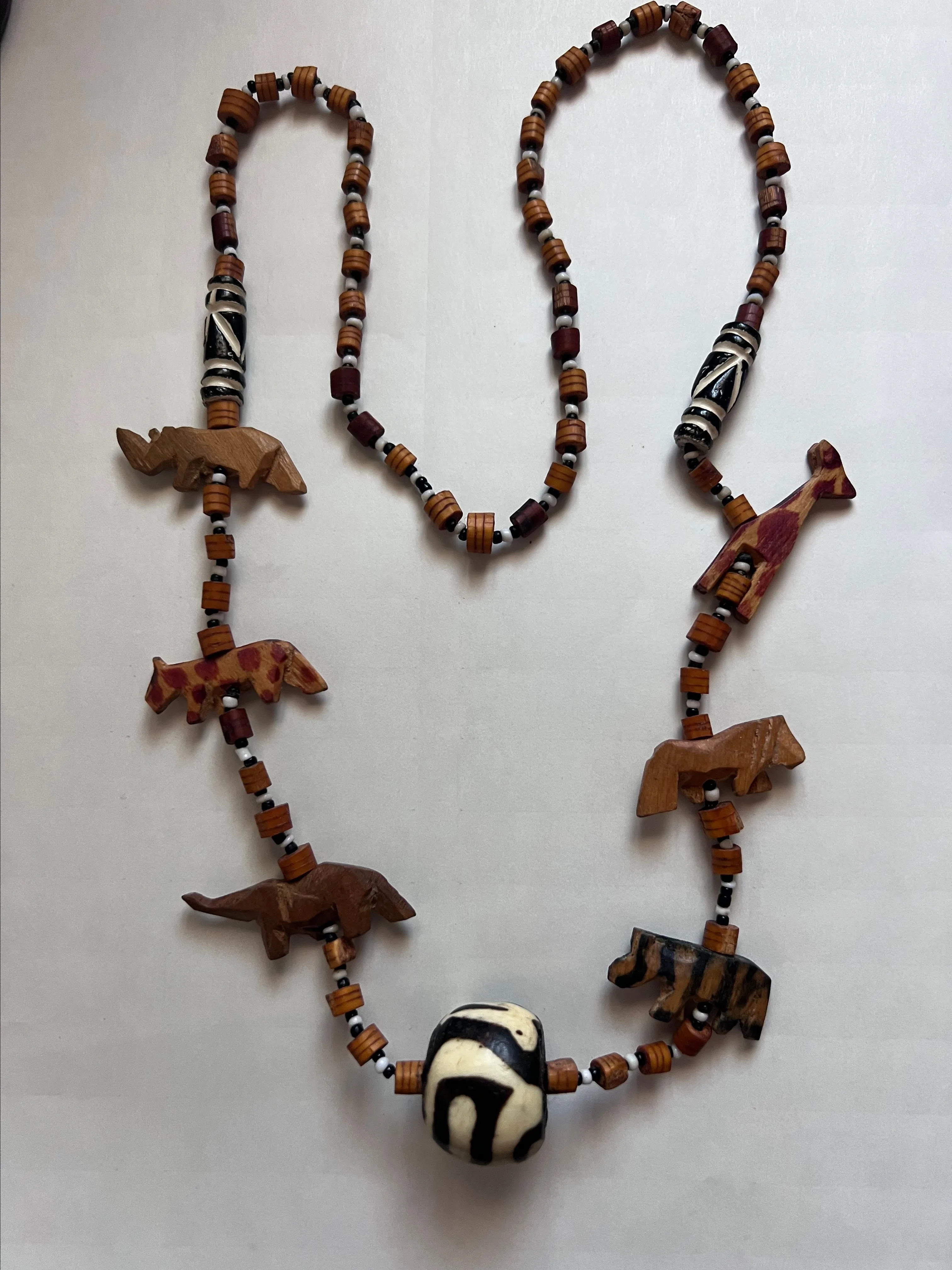 Product image for Wooden Carved African Animals Beaded Necklace