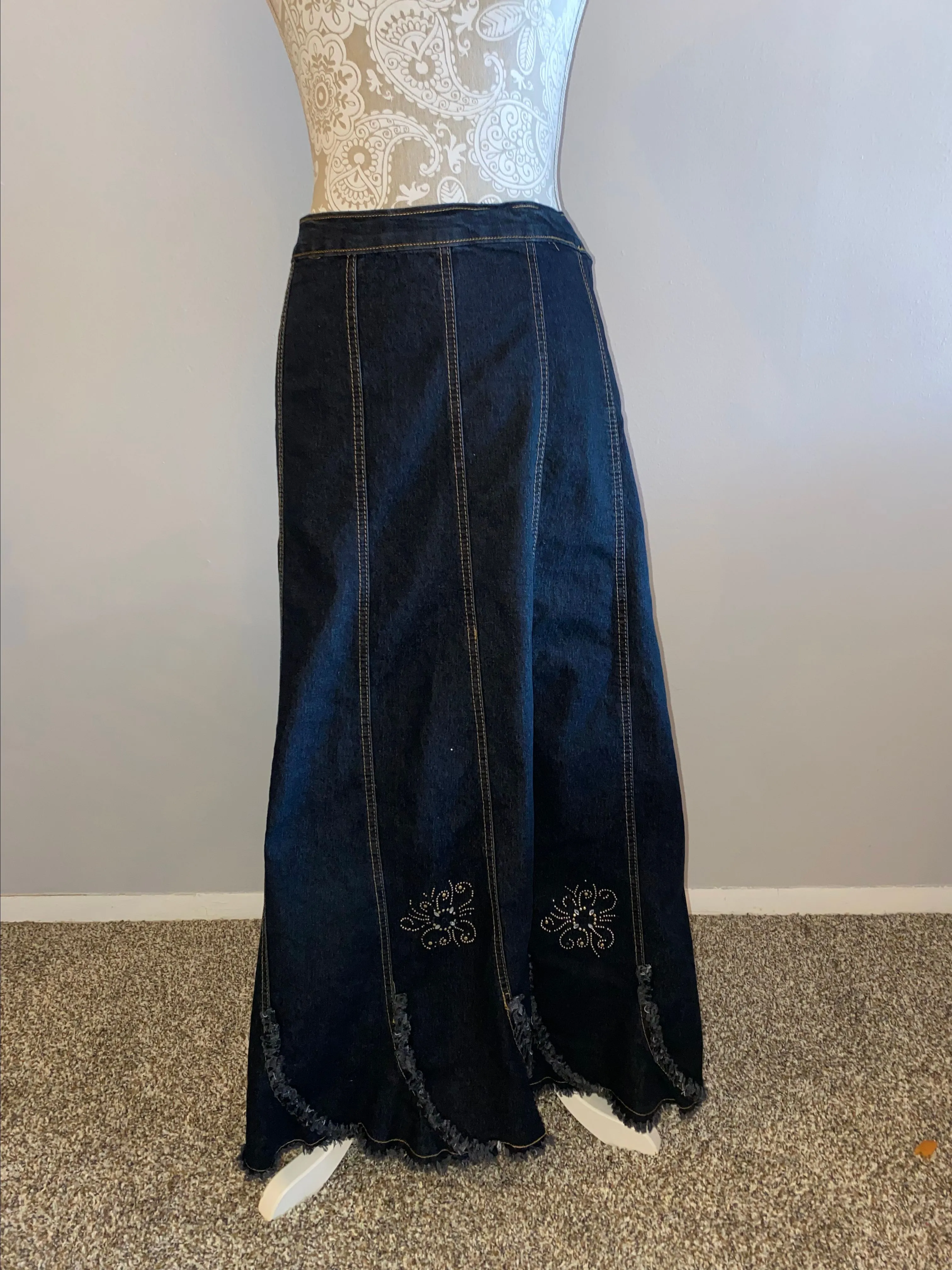 Product image for Impressions Y2K Pleated Maxi Denim Skirt w Beading