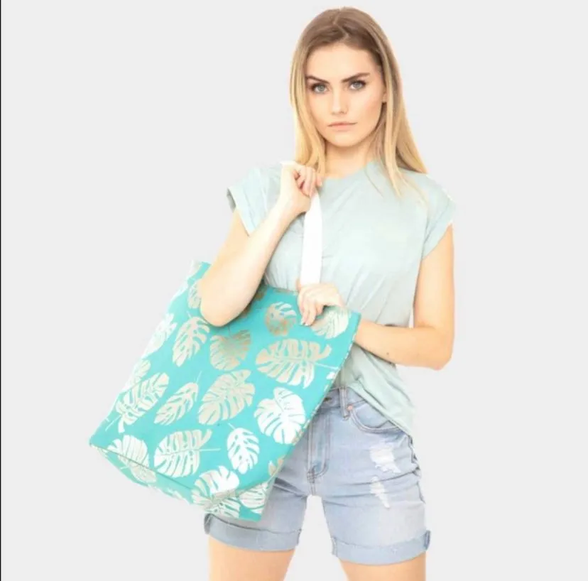 Product image for NEW Monstera beach tote bag - TURQUOISE