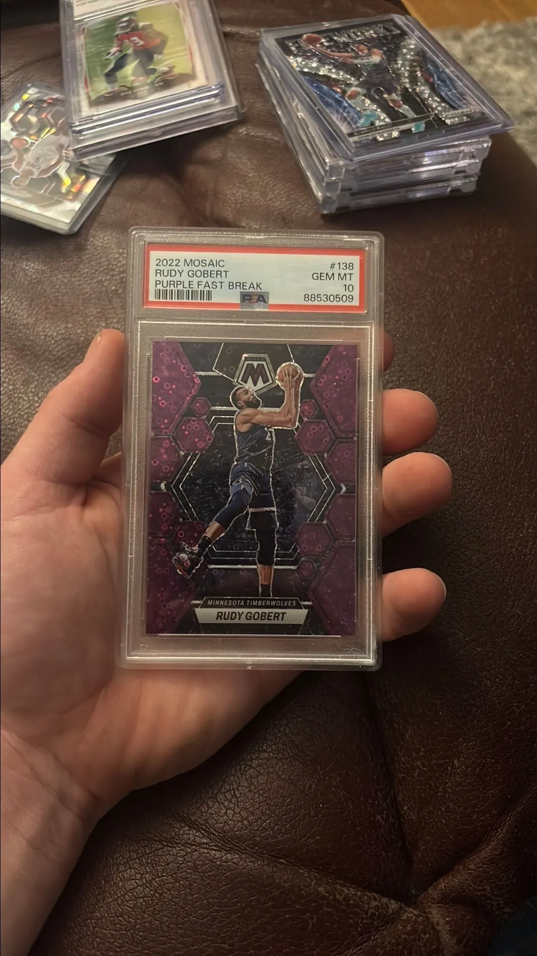 Product image for 2022 Panini Mosaic Rudy Gobert /50 138 Purple Fast Break PSA GEM MT 10