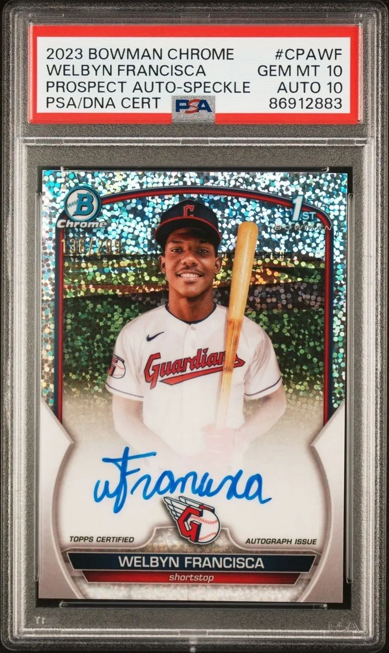 Product image for 2023 Bowman Chrome Welbyn Francisca Speckle /299 PSA GEM MT 10 Auto 10