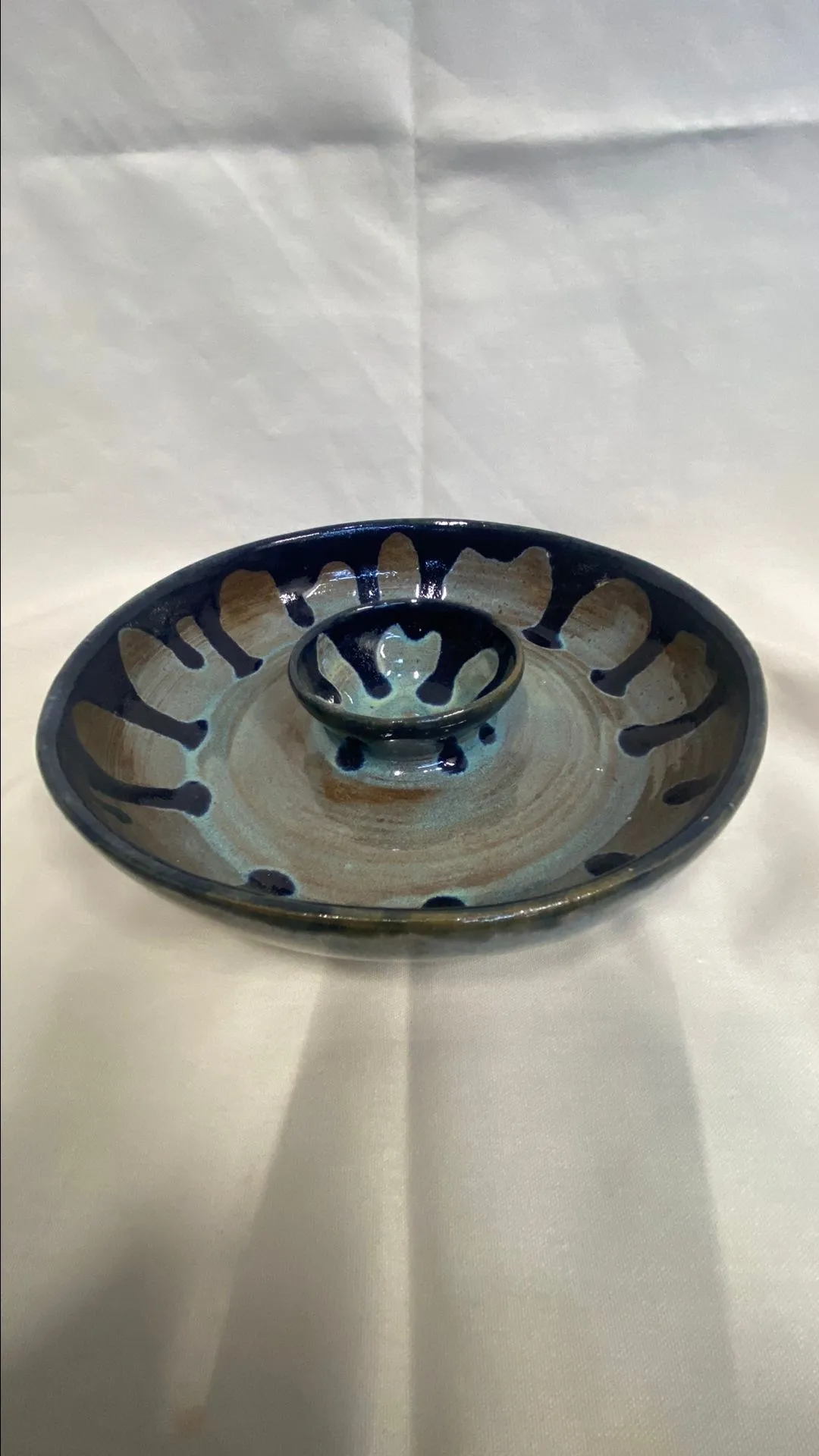 Product image for Ceramic Blue Large Snack and Sauce Plate