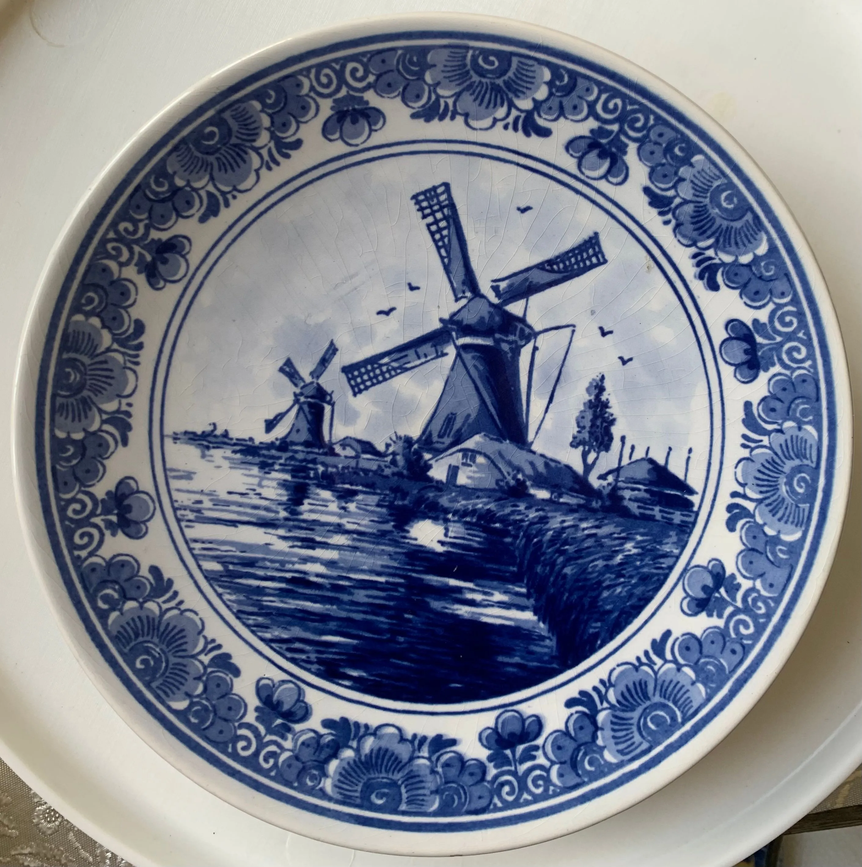 Product image for 1196 Vintage Delft Blauw Windmill Plate Handpainted In Holland 6.75”