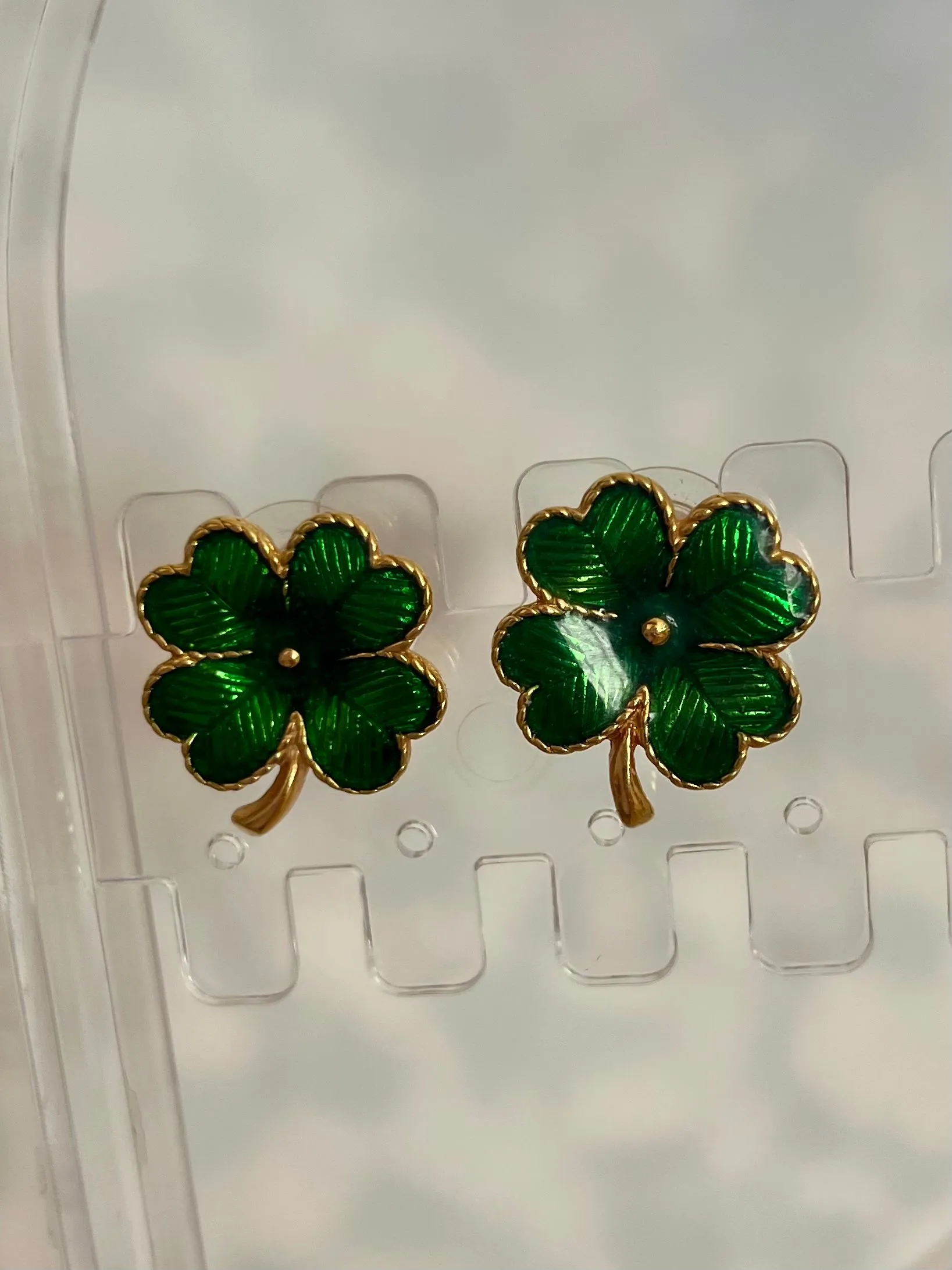 Product image for Vintage Green Enamel Four Leaf Clover Earrings
