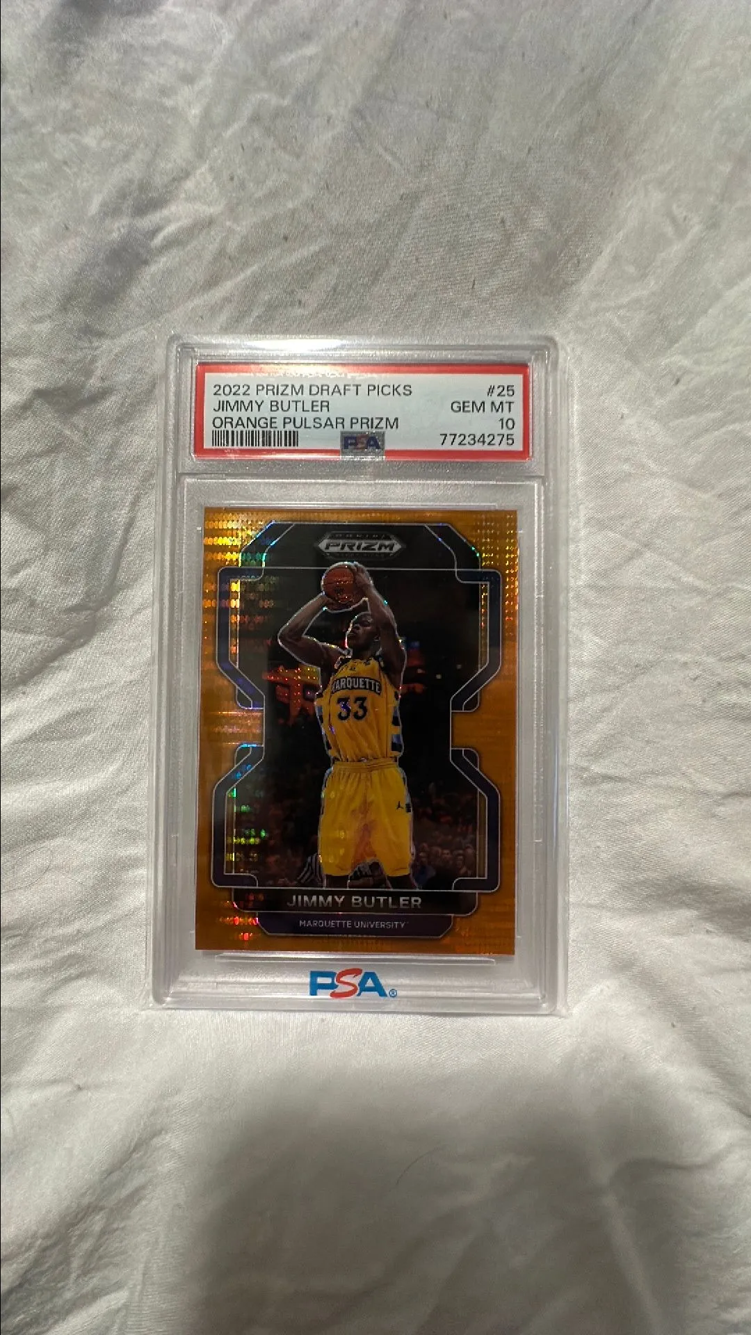 Product image for 2022-23 Panini Prizm Draft Picks Jimmy Butler 25 Orange Pulsar Prizm PSA GEM MT 10