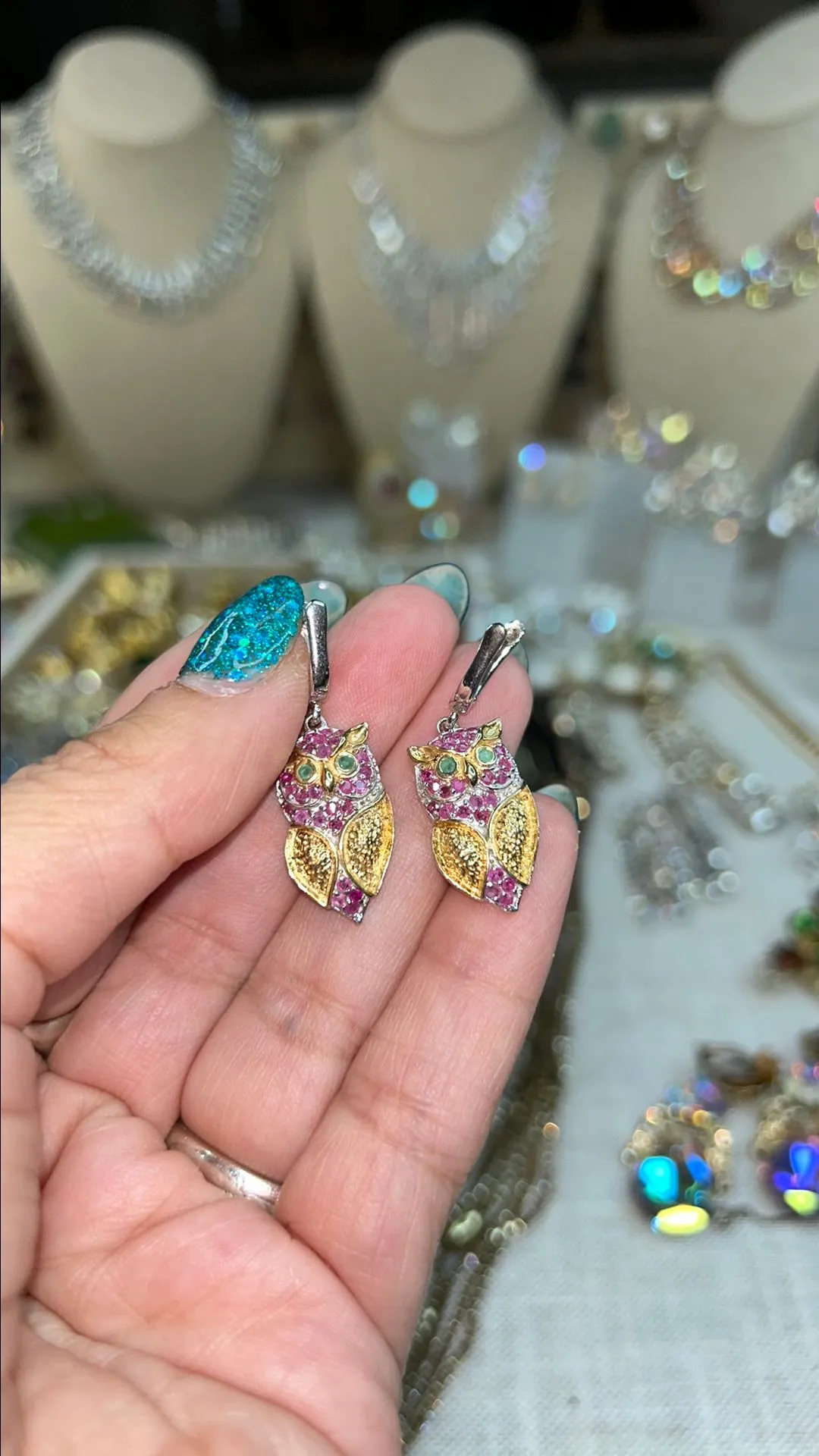 Product image for STERLING RUBY OWL EARRINGS