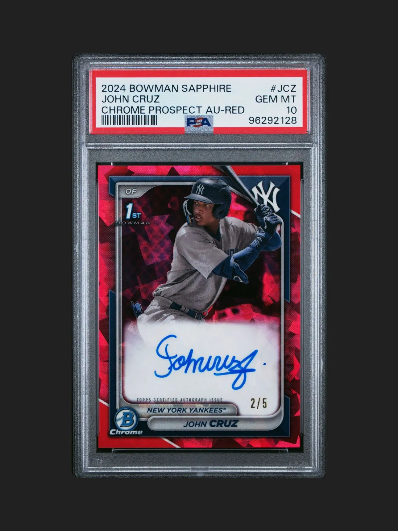 Product image for 2024 Bowman Sapphire Edition Chrome Prospects Sapphire Autographs John Cruz JCZ Chrome Prospect Au-R