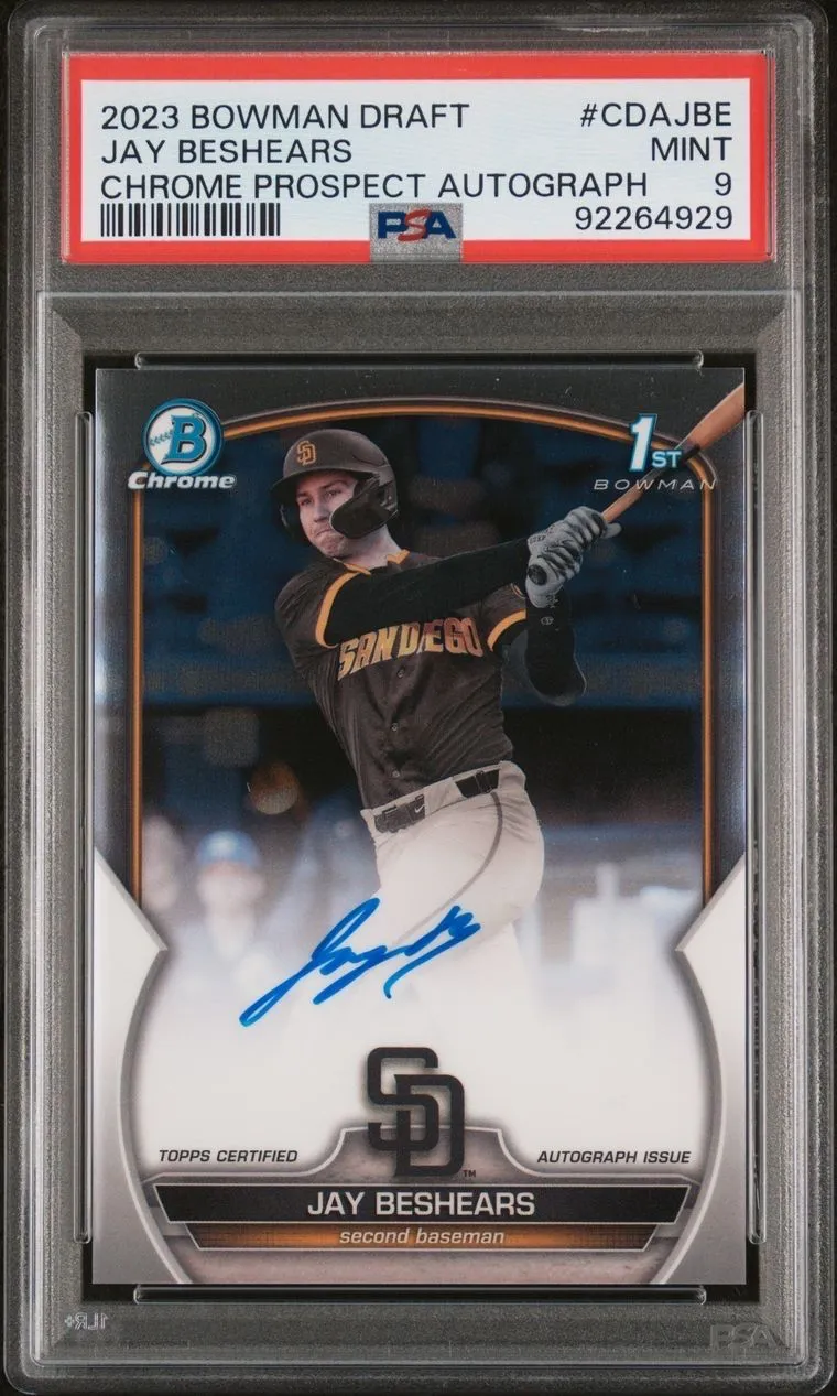 Product image for 2023 Bowman Draft Chrome Prospect Autograph Jay Beshears CDAJBE  PSA MINT 9